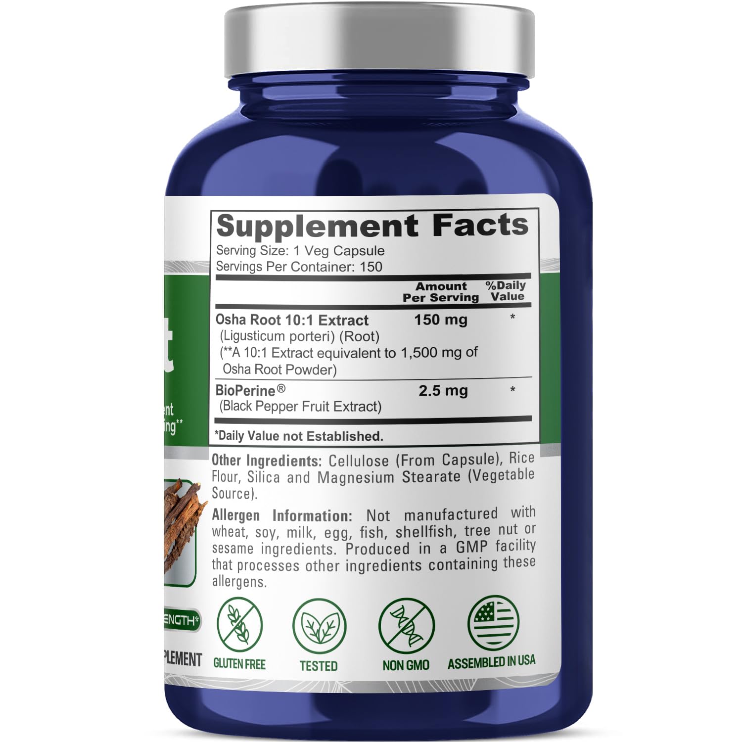 Foto 3 pulgar | Suplemento De Extracto De Raíz De Osha De Nusapure, 1500 Mg, 150 Cápsulas Veganas - Venta Internacional.