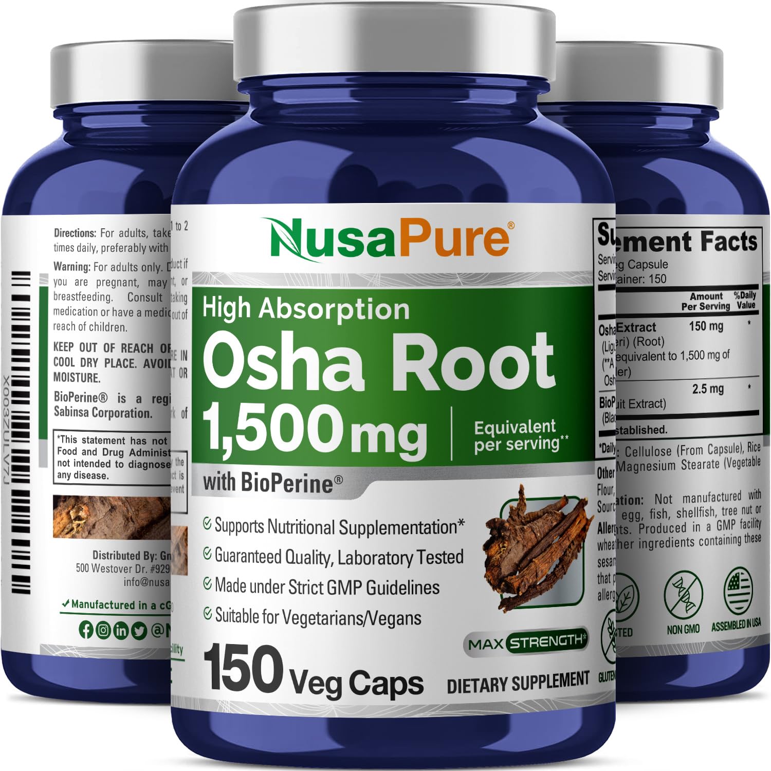 Foto 5 pulgar | Suplemento De Extracto De Raíz De Osha De Nusapure, 1500 Mg, 150 Cápsulas Veganas - Venta Internacional.