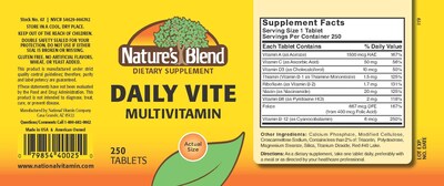 Foto 2 | Suplemento Nature's Blend Daily Vite 250 Comprimidos - Venta Internacional.