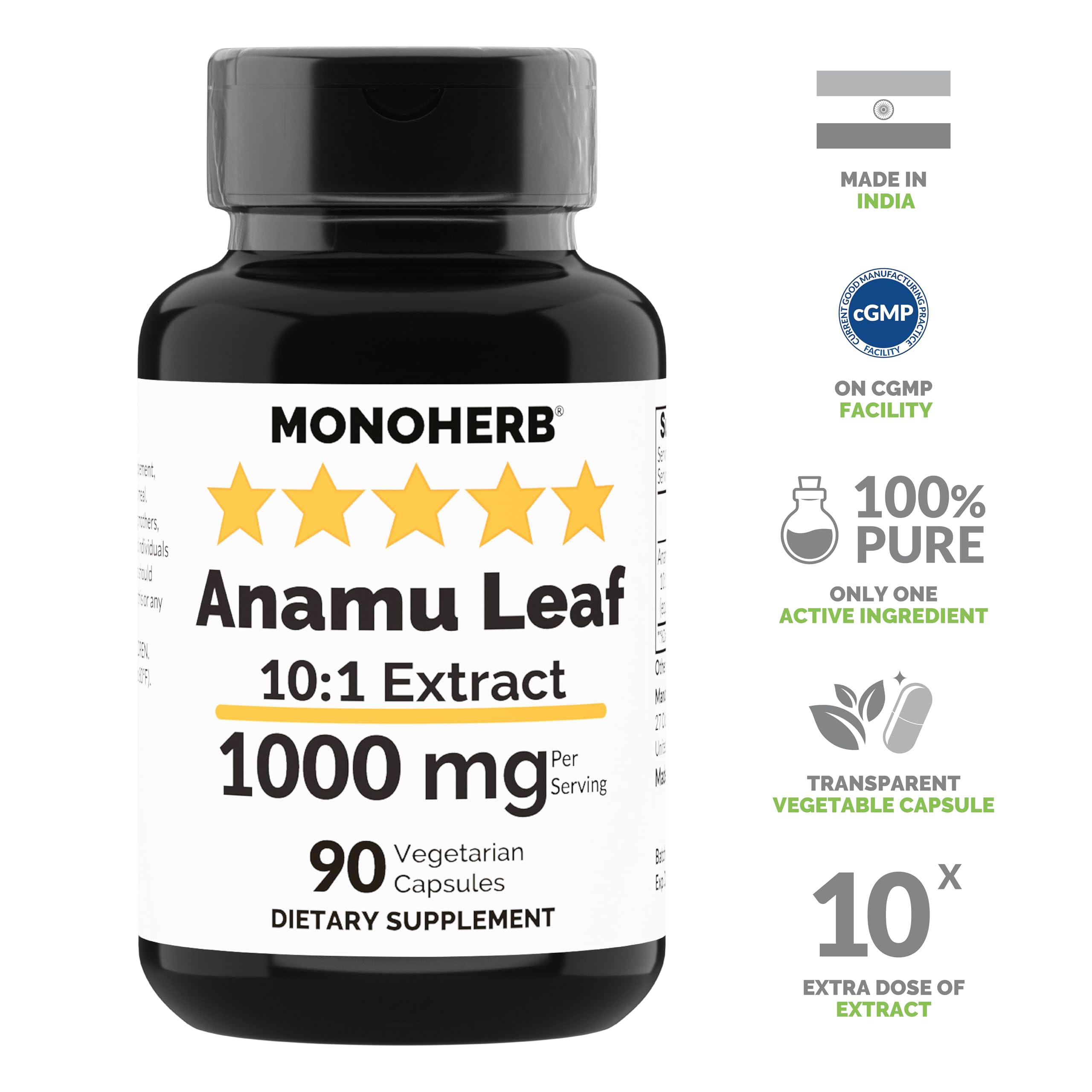 Foto 4 pulgar | Suplemento Monoherb: Extracto Puro De Hoja De Anamú, 1000 Mg, 90 Cápsulas - Venta Internacional.