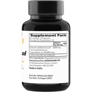 Foto 2 | Suplemento De Extracto De Hoja De Crinum Latifolium Monoherb 1000 Mg - Venta Internacional.