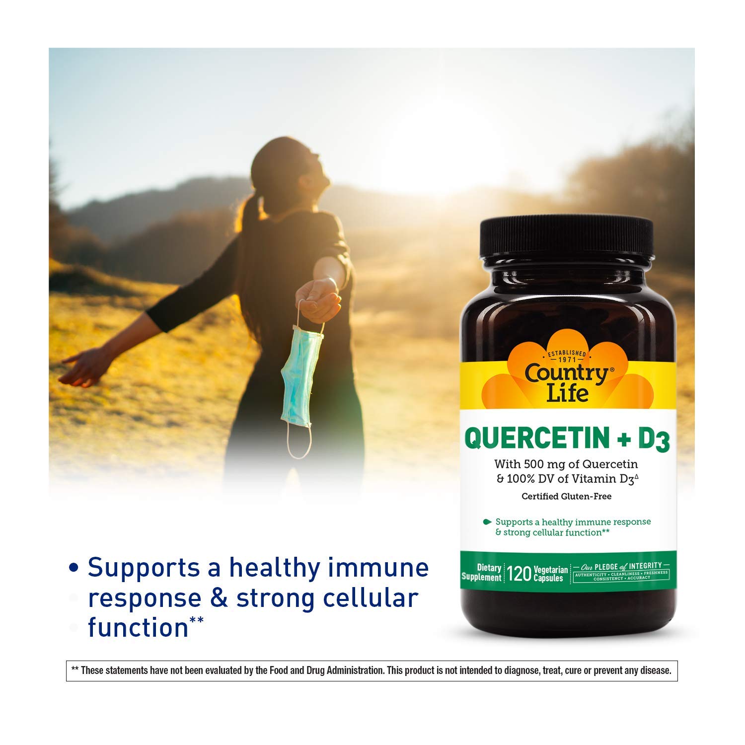 Foto 5 pulgar | Suplementos Country Life Quercetin + D3 90 Comprimidos - Venta Internacional.