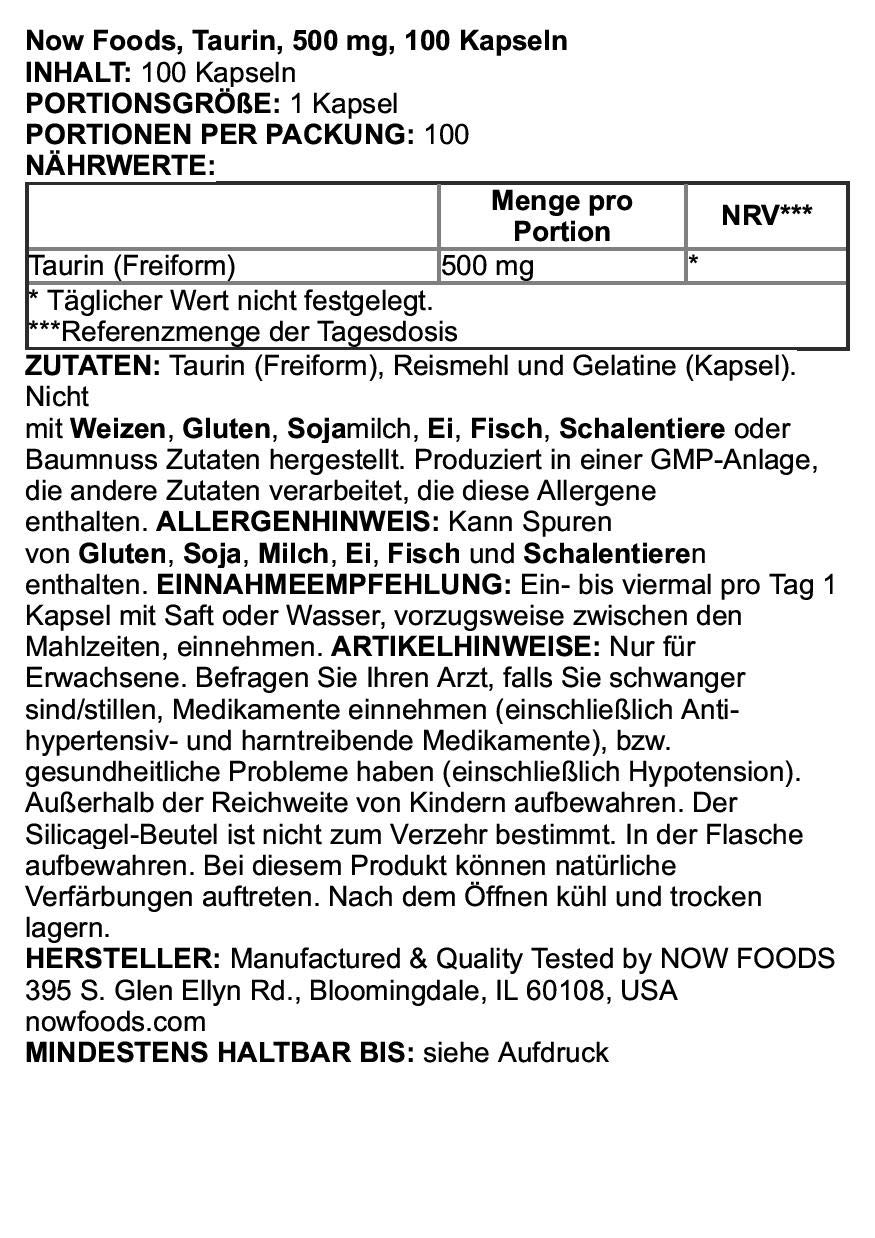 Foto 3 pulgar | Supplement Now Foods Taurina 500 Mg Cápsulas 100 Unidades - Venta Internacional.