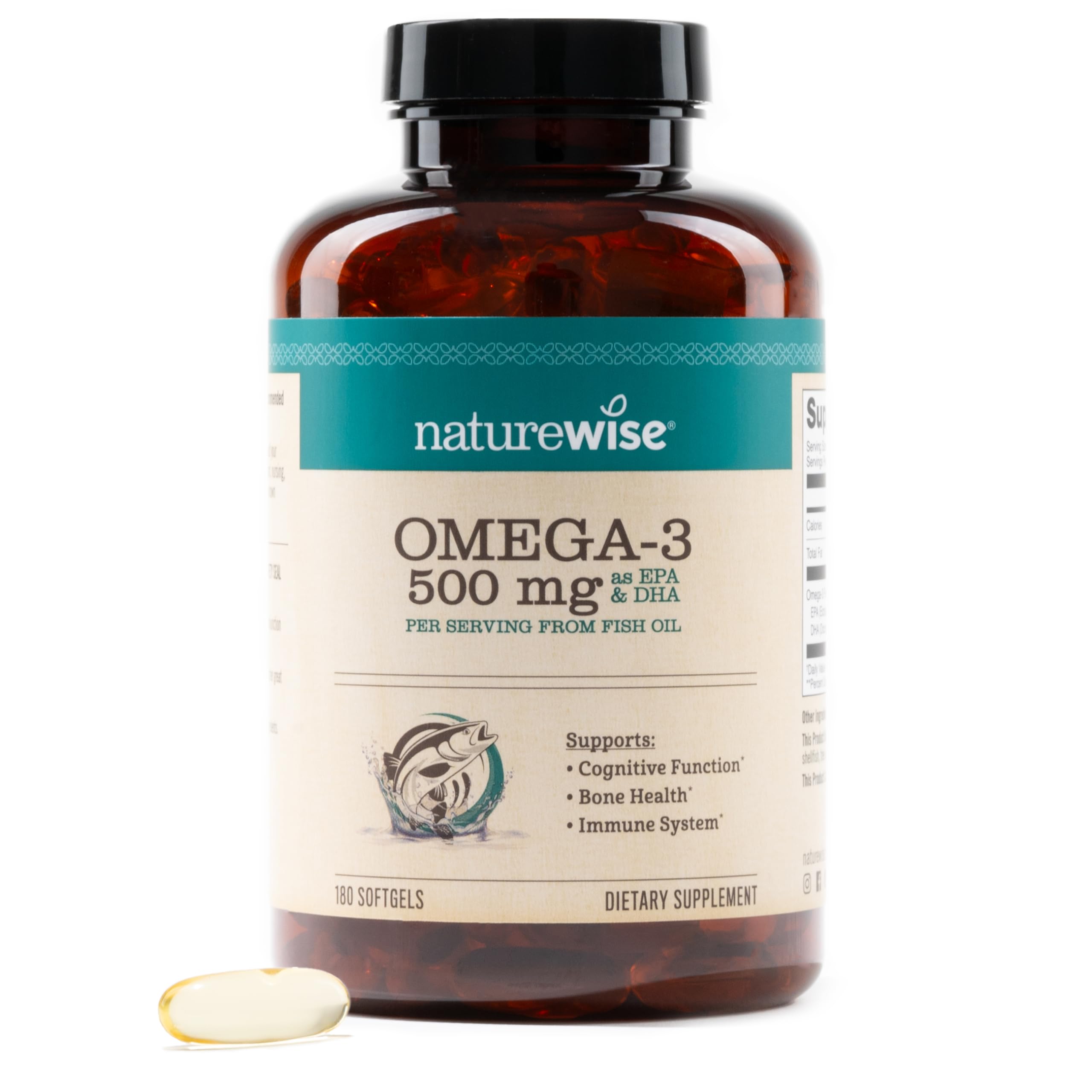 Foto 2 pulgar | Suplemento De Aceite De Pescado Omega 3 De Naturewise, 500 Mg, 180 Cápsulas Blandas - Venta Internacional.