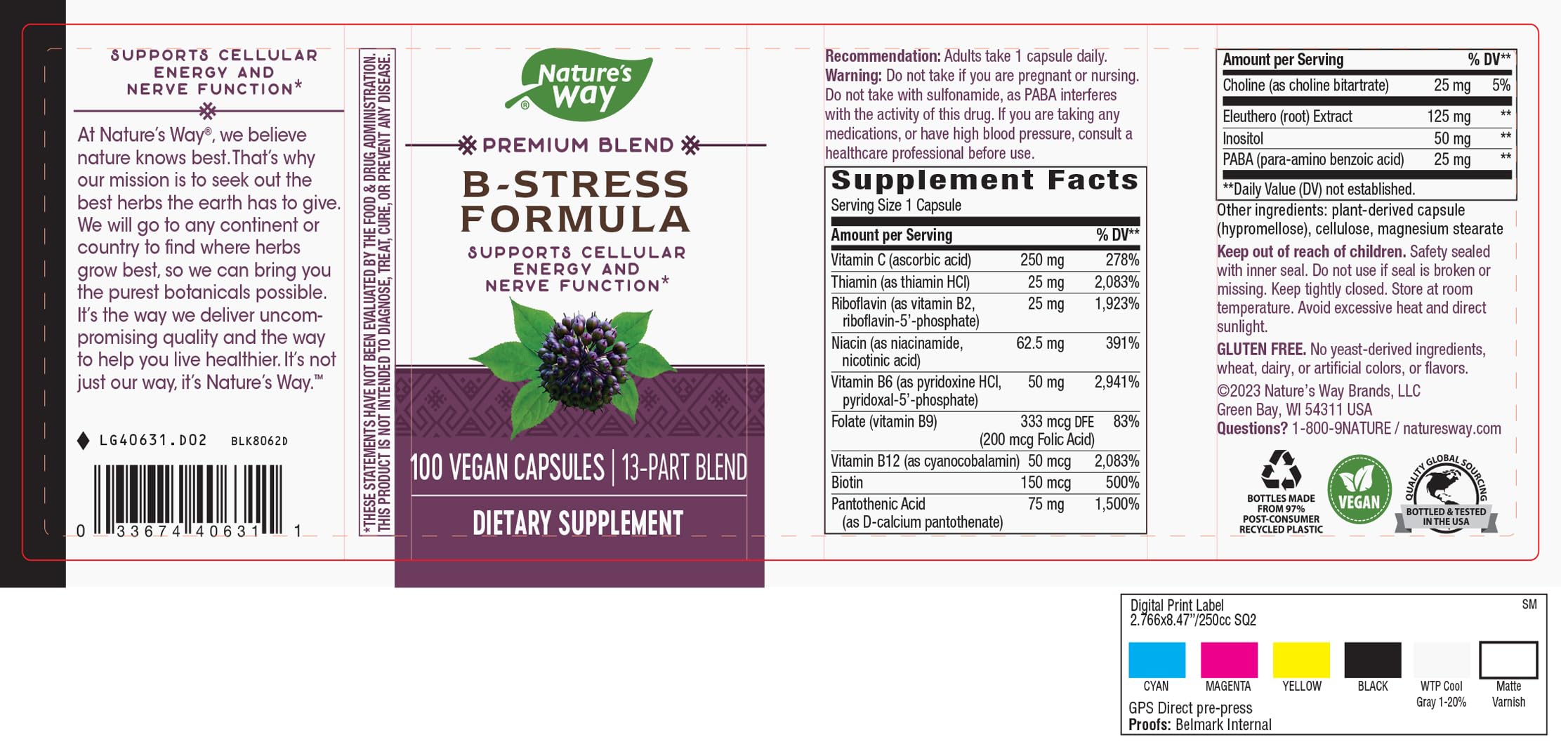 Foto 4 pulgar | Suplemento Nature's Way B-stress Formula 100 Cápsulas Veganas - Venta Internacional.