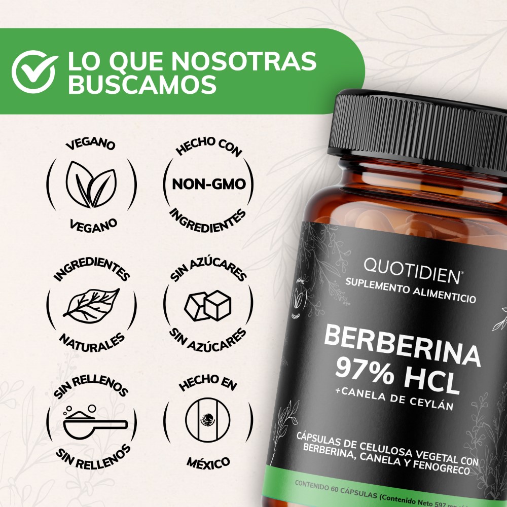 Foto 7 pulgar | Suplemento Alimenticio Berberina Clorhidrato Canela De Ceylán Fenogreco Cúrcuma Quotidien 60 Cápsulas