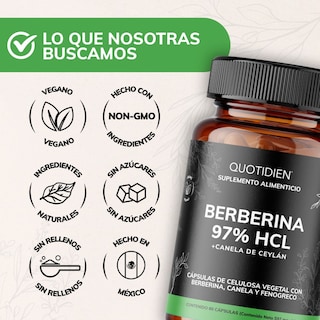 Foto 6 | Suplemento Alimenticio Berberina Clorhidrato Canela De Ceylán Fenogreco Cúrcuma Quotidien 60 Cápsulas