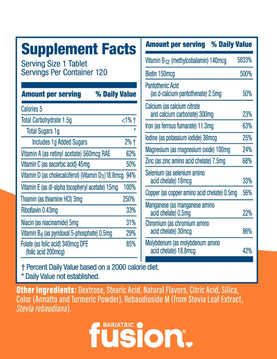 Foto 5 | Suplemento Bariatrico Bariatric Fusion Multivitamínico Naranja 120 Tabletas
