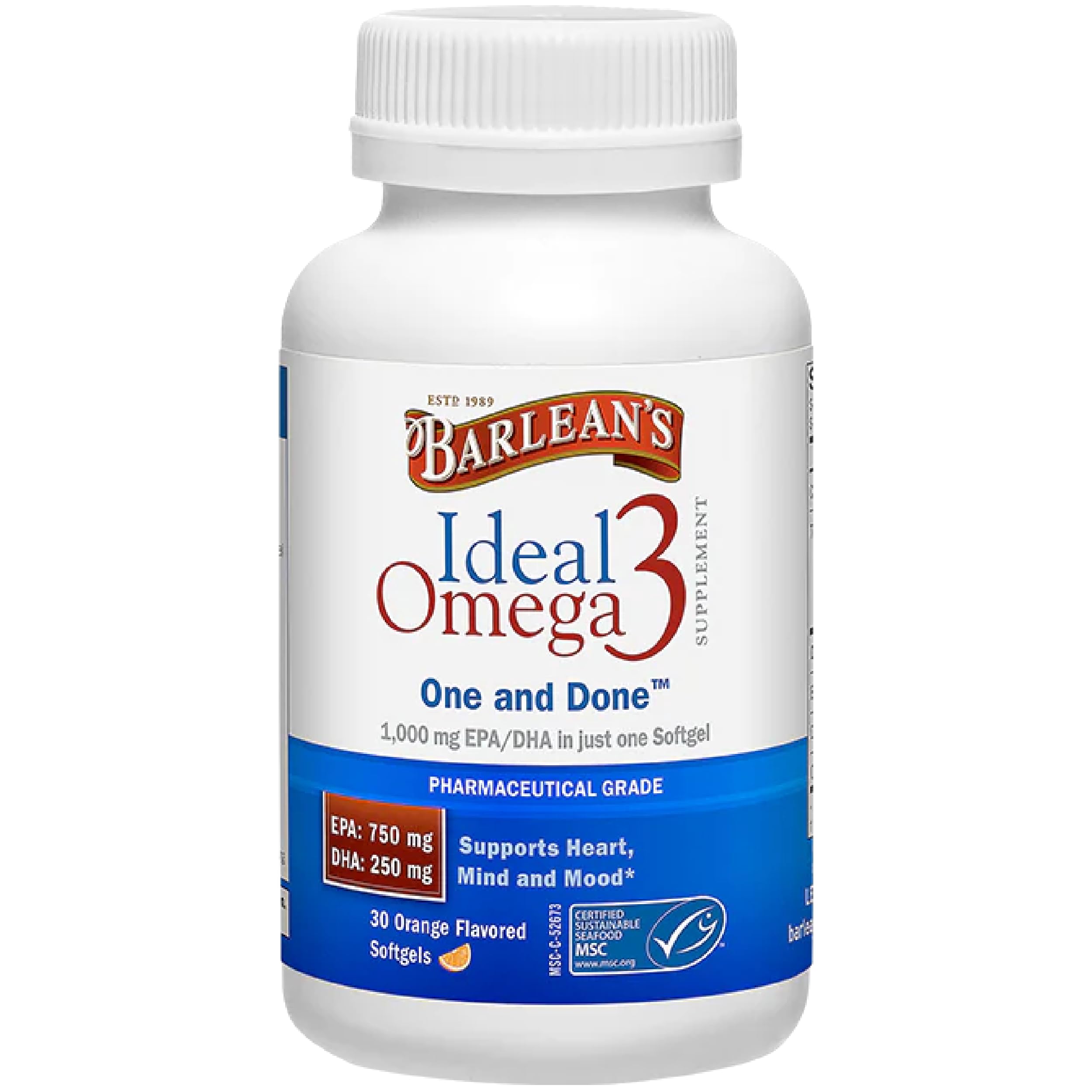 Suplemento De Aceite De Pescado Ideal Con Omega 3 De Barlean's, 1000 Mg, 30 Cápsulas Blandas - Venta Internacional.