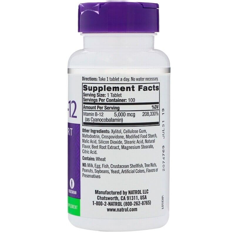 Foto 6 pulgar | Suplemento Natrol de Vitamina B12 5000 Mcg 100 Tabletas - Venta Internacional