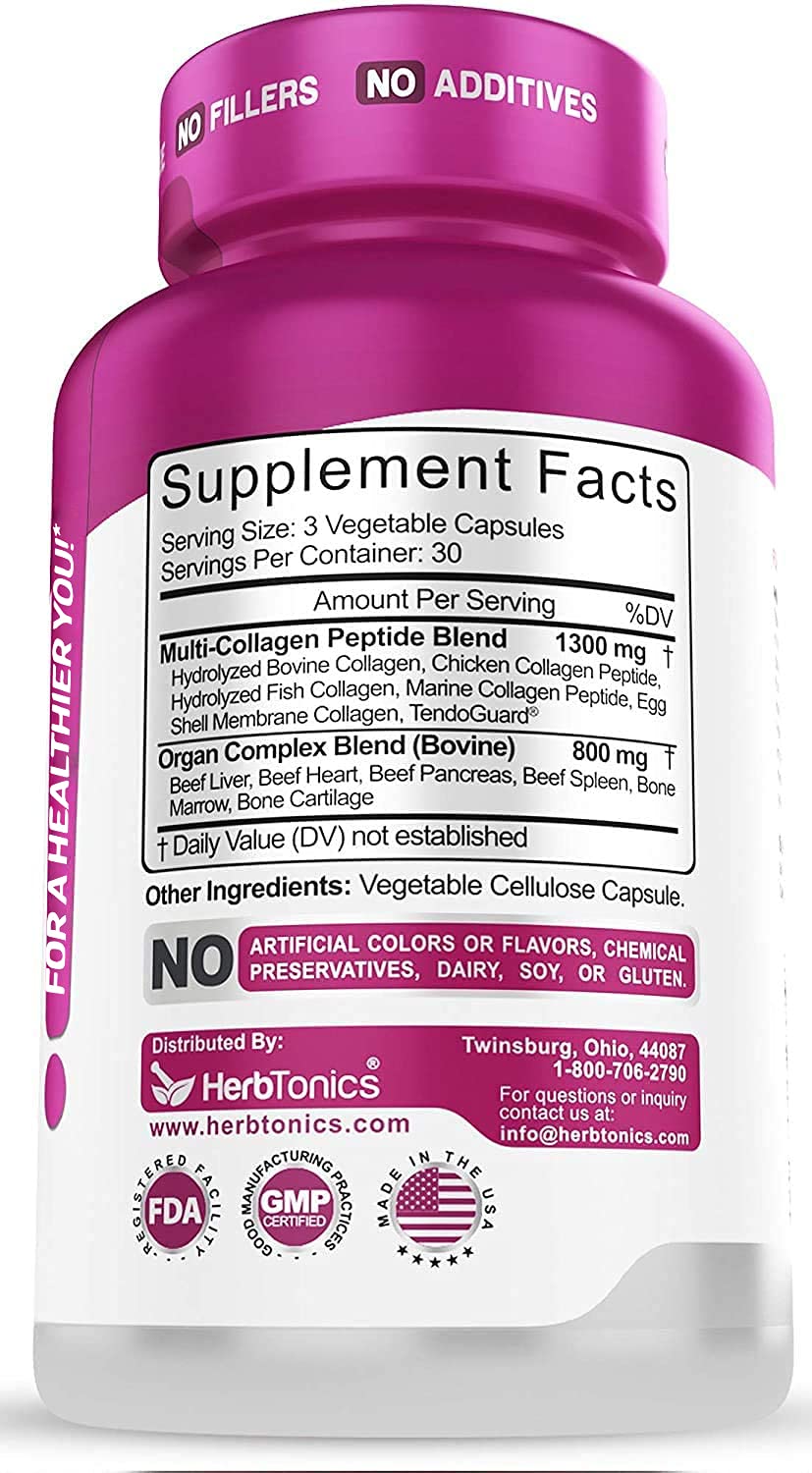 Foto 4 pulgar | Suplemento Herbtonics, Cápsulas De Colágeno Múltiple, 90 Píldoras, Vegano - Venta Internacional.