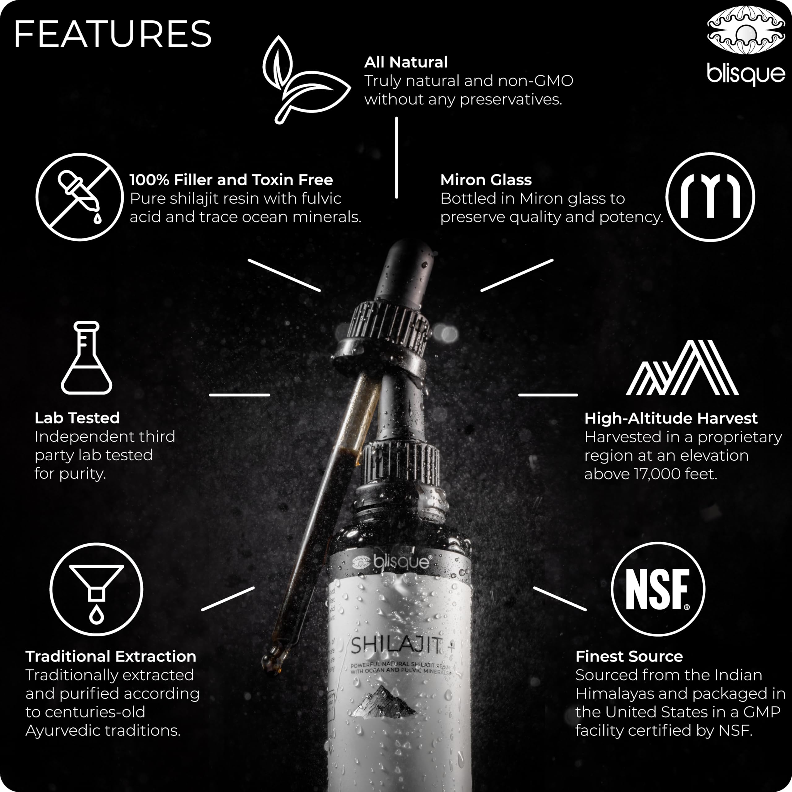 Foto 4 pulgar | Resina Mineral Drops Blisque De Shilajit Del Himalaya, 60 Ml, Con Fulvi - Venta Internacional.