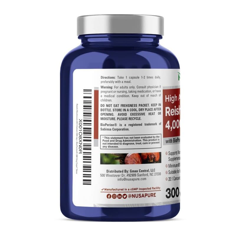 Foto 2 | Suplemento de Extracto de Hongo Reishi NusaPure 4000 mg 300 Cápsulas - Venta Internacional