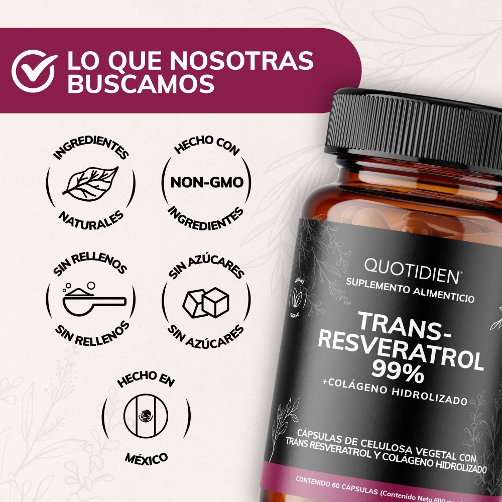Foto 7 pulgar | Suplemento Alimenticio Trans Resveratrol Con Colágeno Hidrolizado Y Calcio Quotidien 60 Cápsulas