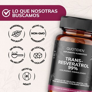Foto 6 | Suplemento Alimenticio Trans Resveratrol Con Colágeno Hidrolizado Y Calcio Quotidien 60 Cápsulas