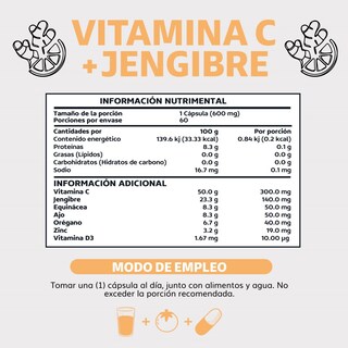Foto 6 | Suplemento Alimenticio Vitamina C Jengibre Equinácea Ajo Orégano Zinc Y Vitamina D3 Beyond Vitamins 60 Cápsulas