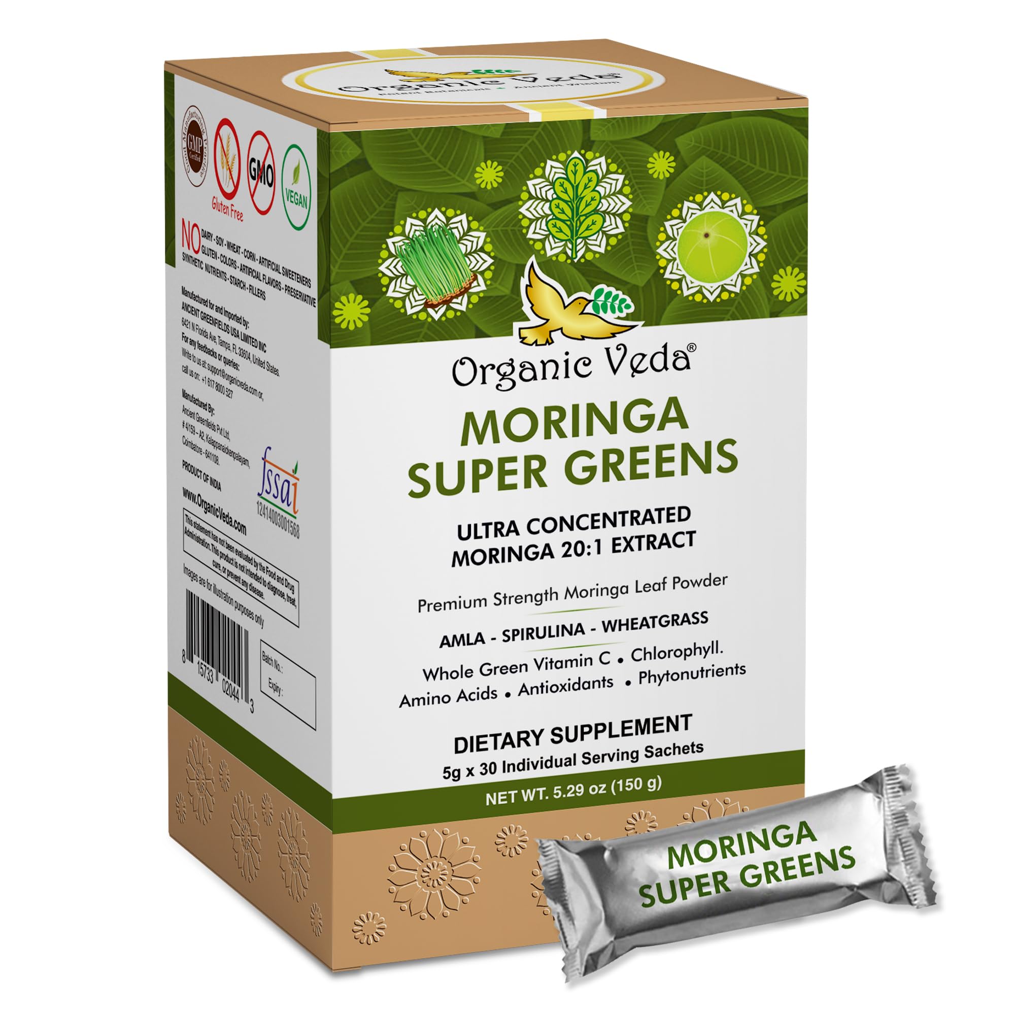 Foto 2 pulgar | Super Greens Powder Organic Veda Moringa 30 Sobres - Venta Internacional.
