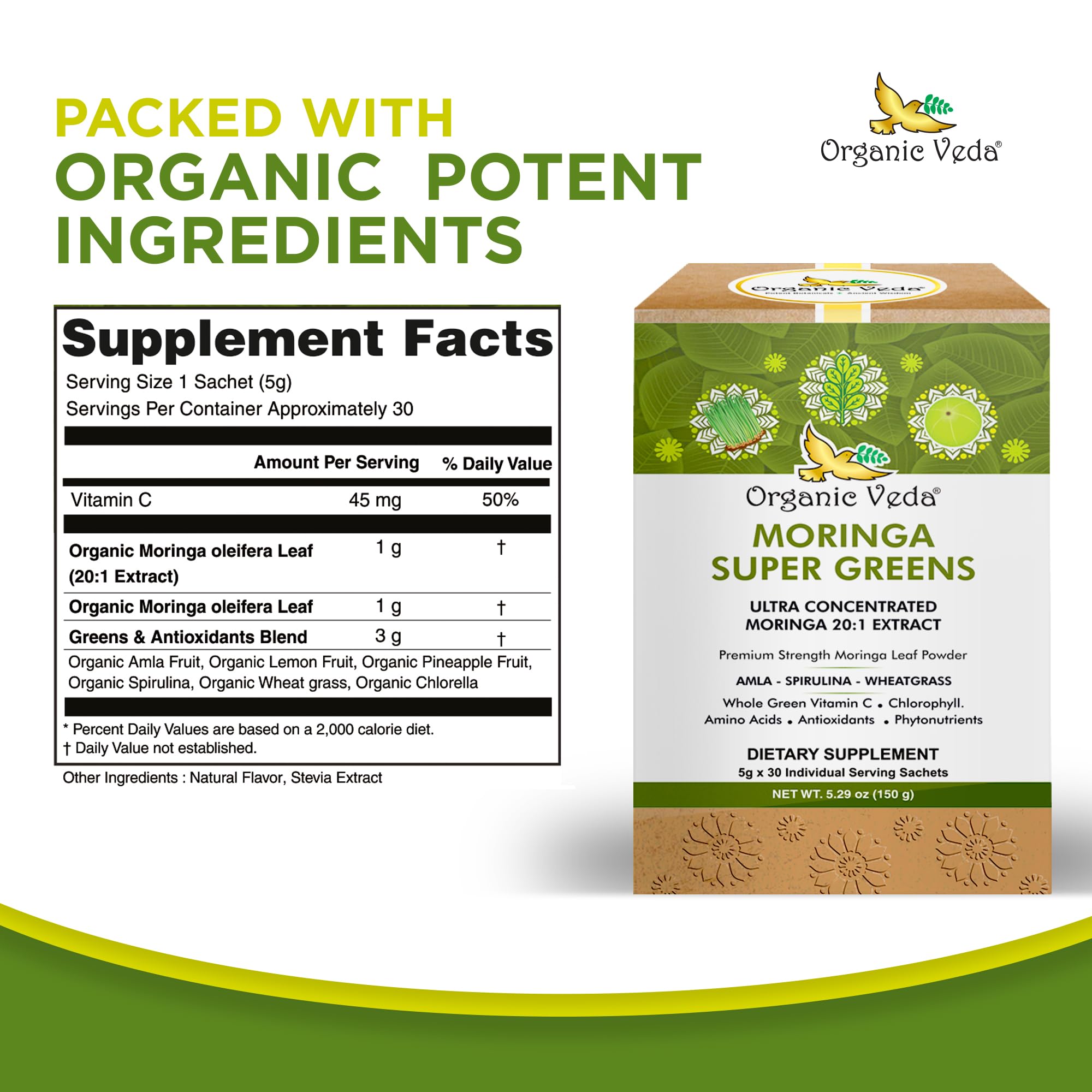 Foto 4 pulgar | Super Greens Powder Organic Veda Moringa 30 Sobres - Venta Internacional.