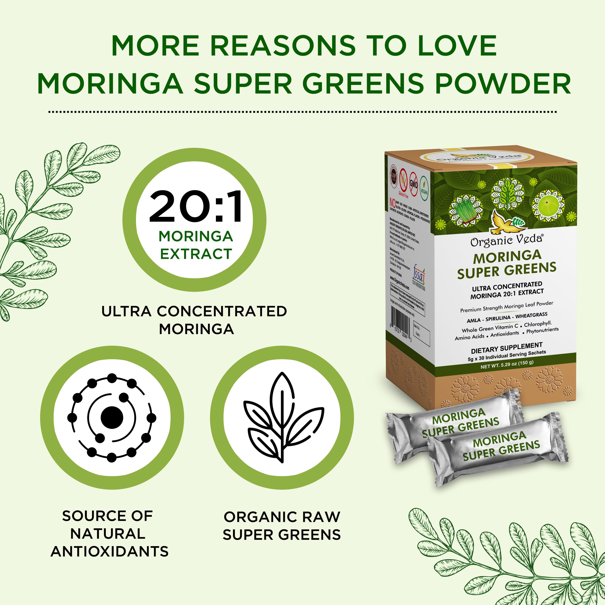 Foto 6 pulgar | Super Greens Powder Organic Veda Moringa 30 Sobres - Venta Internacional.