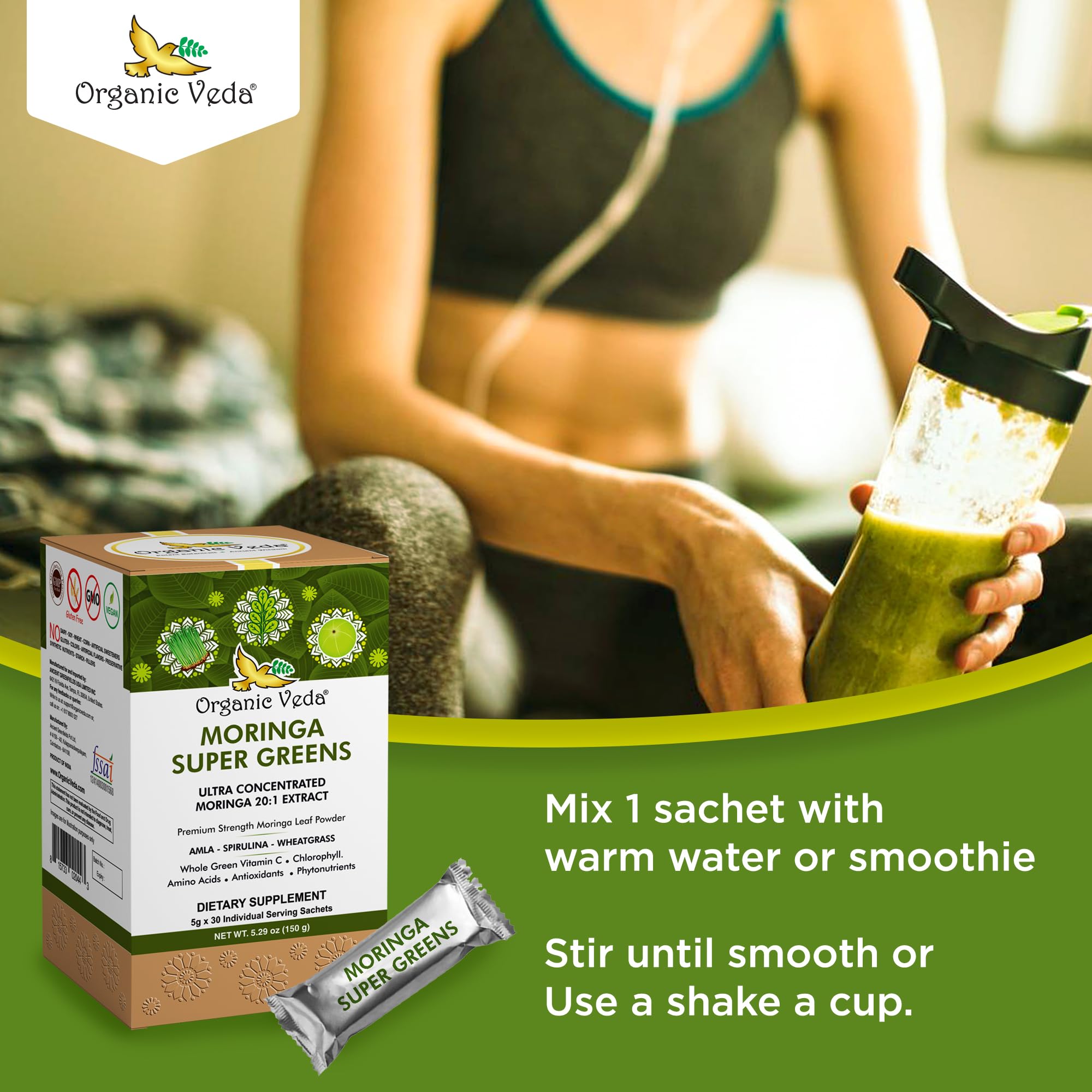 Foto 7 pulgar | Super Greens Powder Organic Veda Moringa 30 Sobres - Venta Internacional.