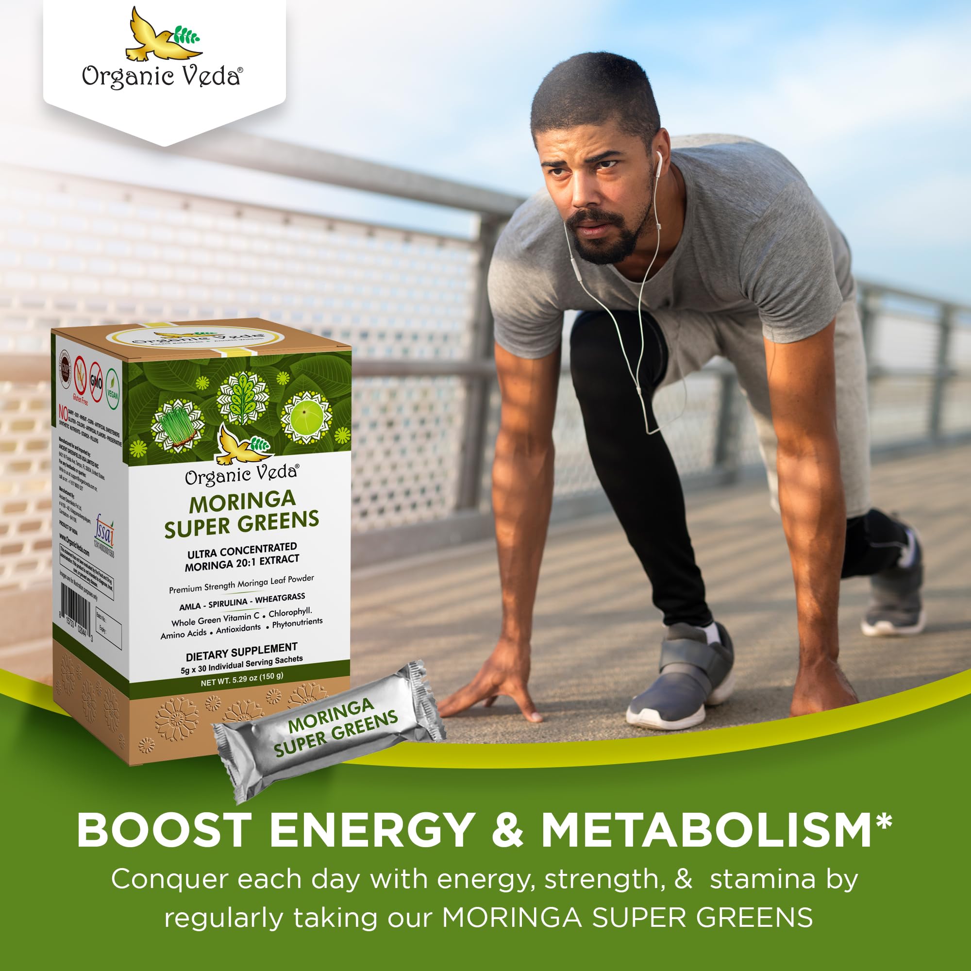 Foto 8 pulgar | Super Greens Powder Organic Veda Moringa 30 Sobres - Venta Internacional.