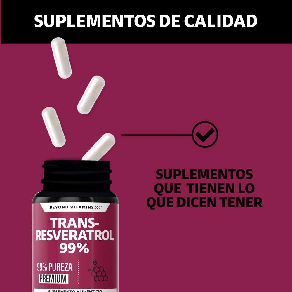 Foto 5 pulgar | Suplemento Alimenticio Trans Resveratrol Con Calcio Beyond Vitamins 60 Cápsulas