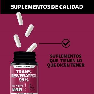 Foto 4 | Suplemento Alimenticio Trans Resveratrol Con Calcio Beyond Vitamins 60 Cápsulas
