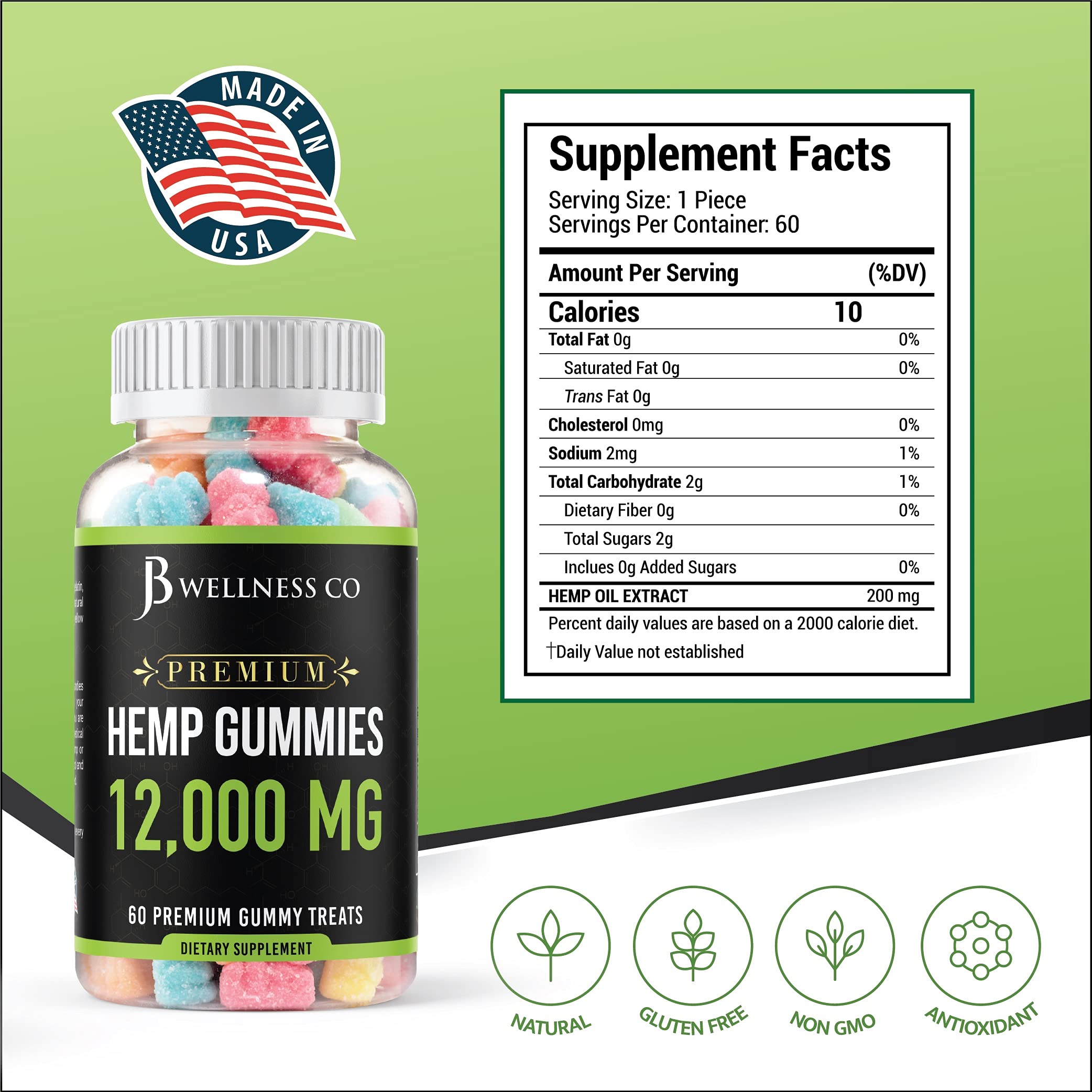 Foto 2 | Gomitas De Cáñamo Jb Wellness Co Premium, 12.000 Inflamaciones, 120 Unidades - Venta Internacional.