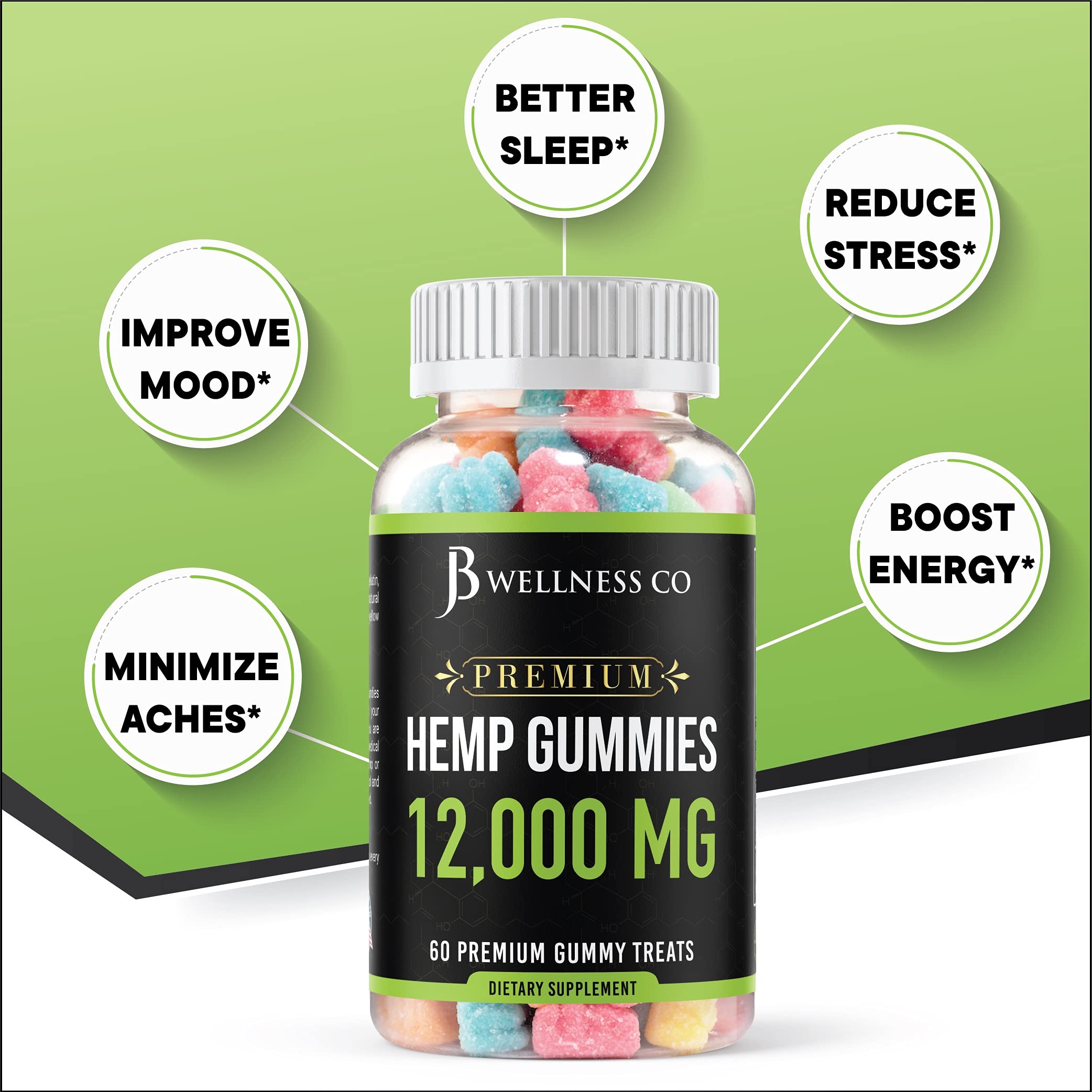 Foto 7 pulgar | Gomitas De Cáñamo Jb Wellness Co Premium, 12.000 Inflamaciones, 120 Unidades - Venta Internacional.