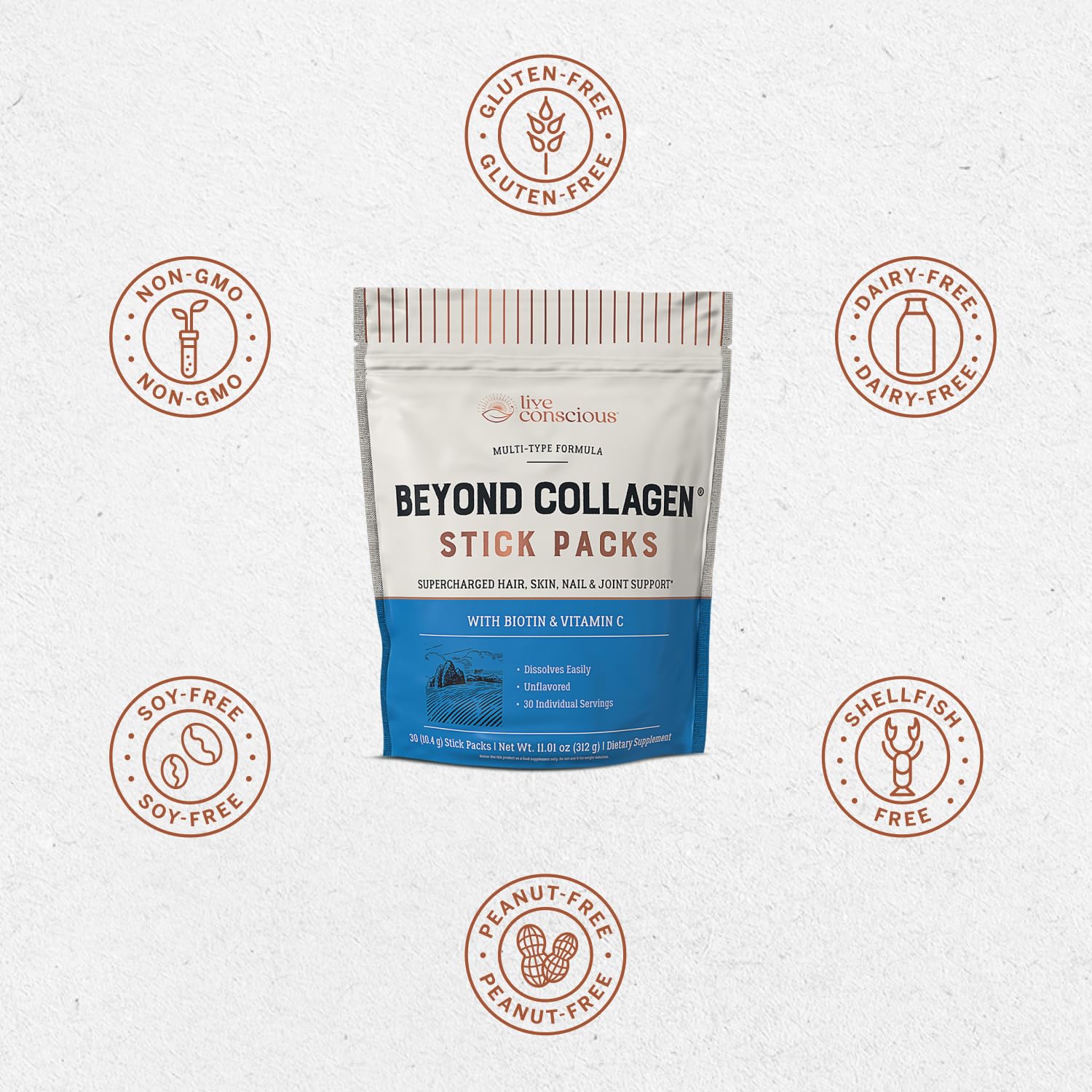 Foto 7 pulgar | Paquete De 30 Péptidos De Colágeno Supplements Live Conscious Beyond - Venta Internacional.