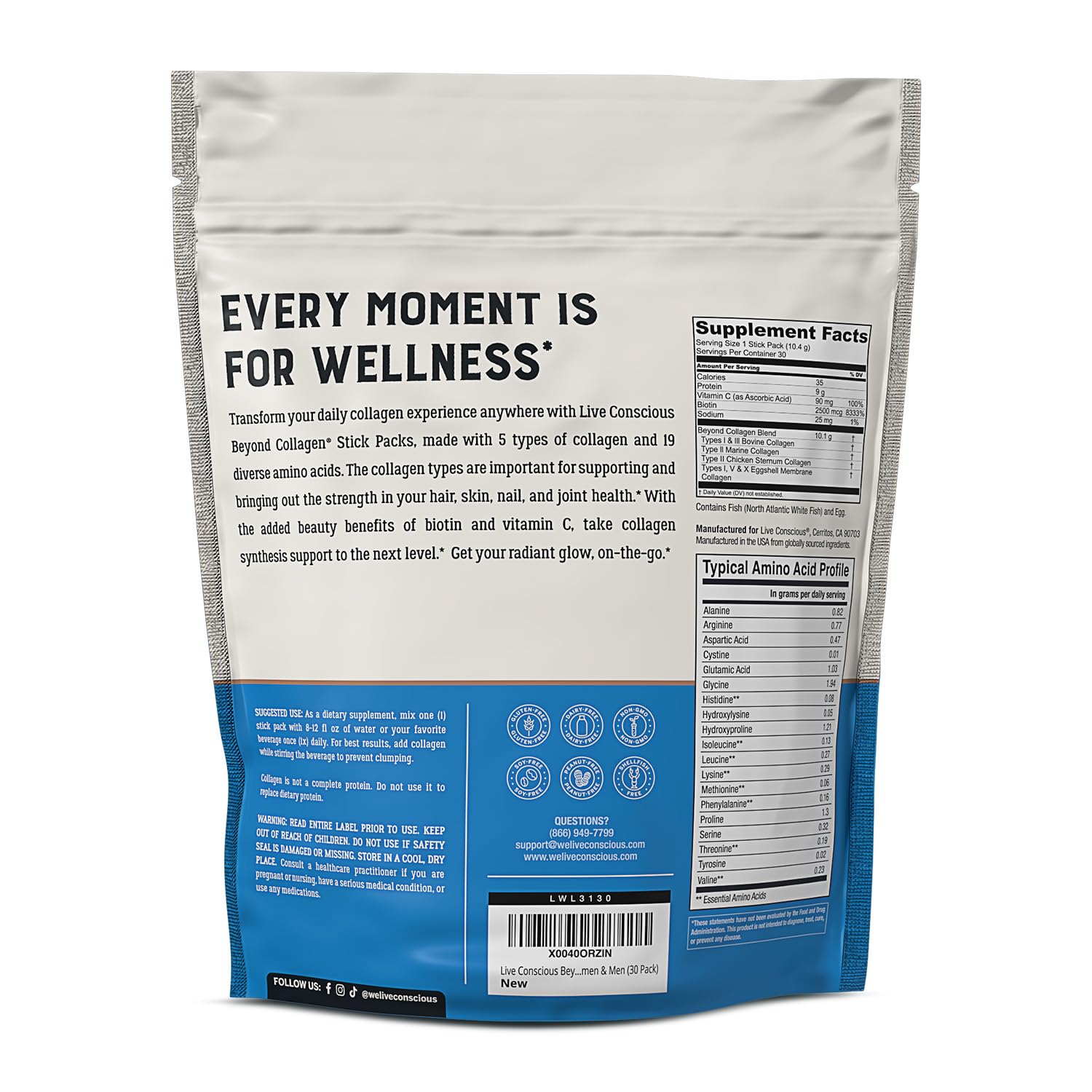 Foto 7 | Paquete De 30 Péptidos De Colágeno Supplements Live Conscious Beyond - Venta Internacional.