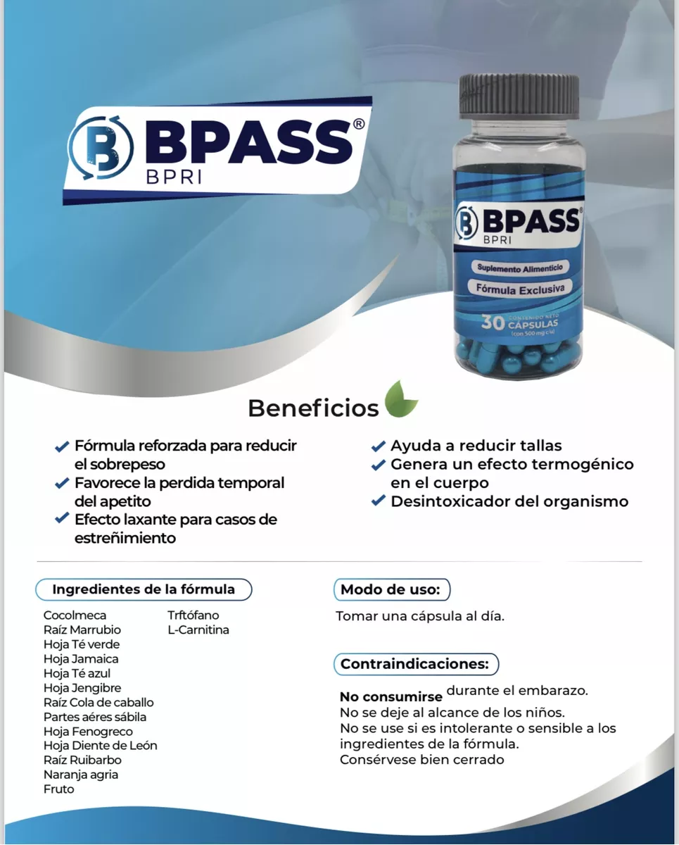Foto 4 pulgar | Bypass Duo + Inhibidor Apetito Bpri Suplemento 100% Natural