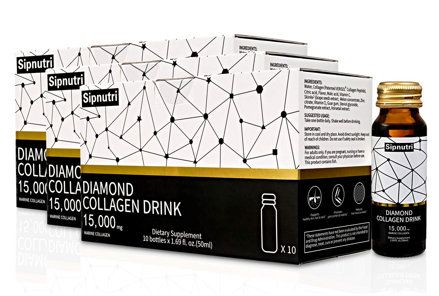 Foto 2 pulgar | Bebida Líquida De Colágeno Sipnutri Diamond 15000 Mg 50 Ml X 10 - Venta Internacional.