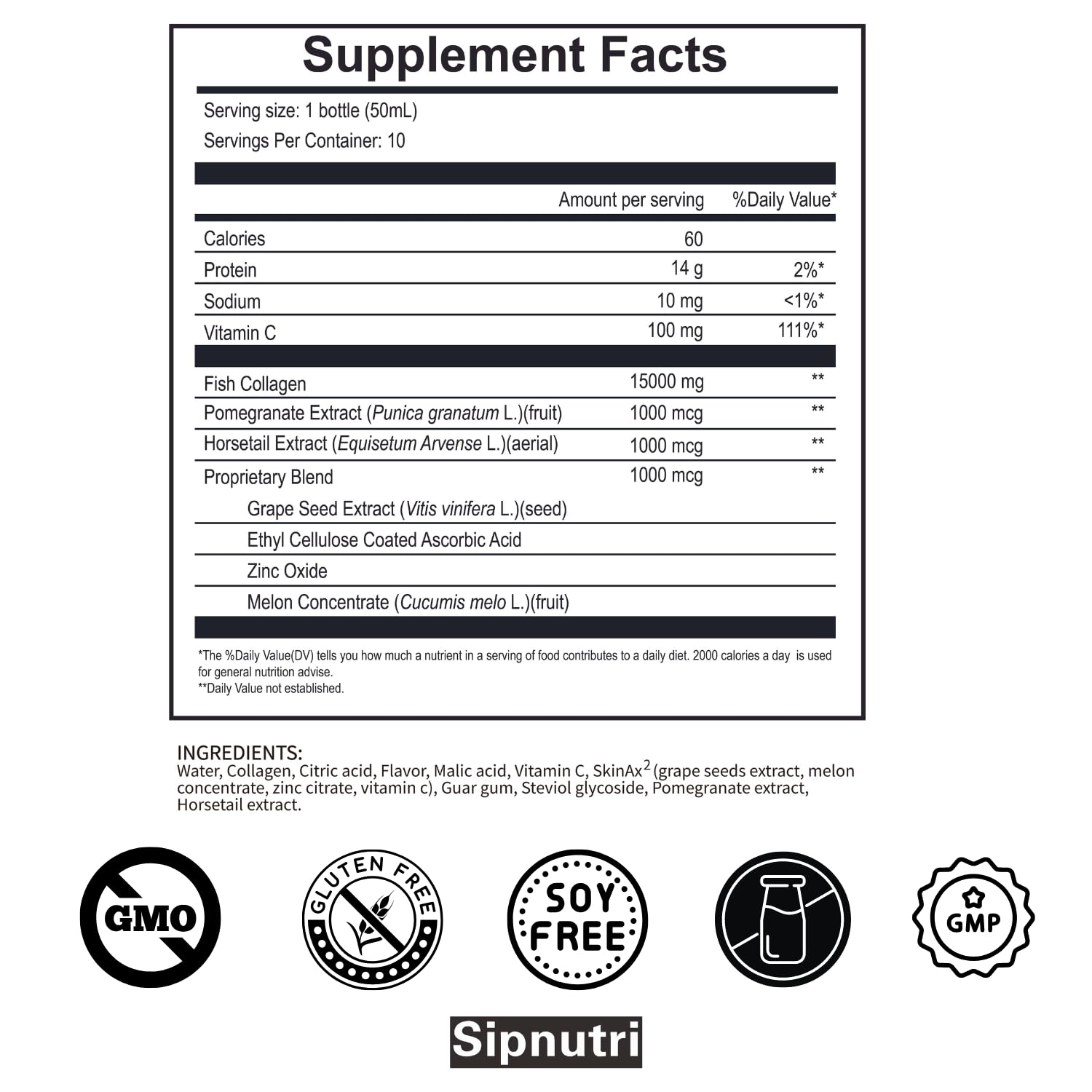 Foto 7 pulgar | Bebida Líquida De Colágeno Sipnutri Diamond 15000 Mg 50 Ml X 10 - Venta Internacional.