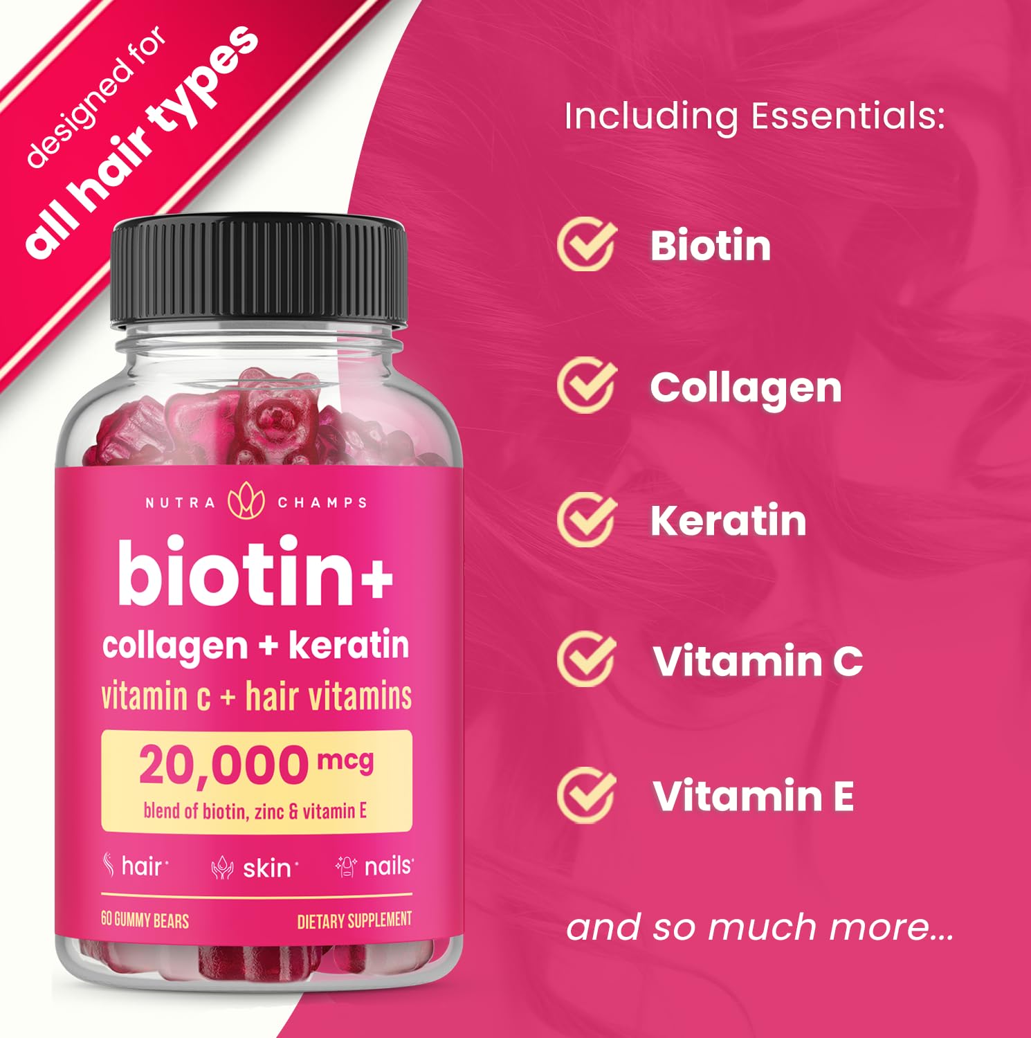 Foto 3 pulgar | Gomitas Supplement Nutrachamps Para Cabello, Piel Y Uñas, 120 Unidades - Venta Internacional.