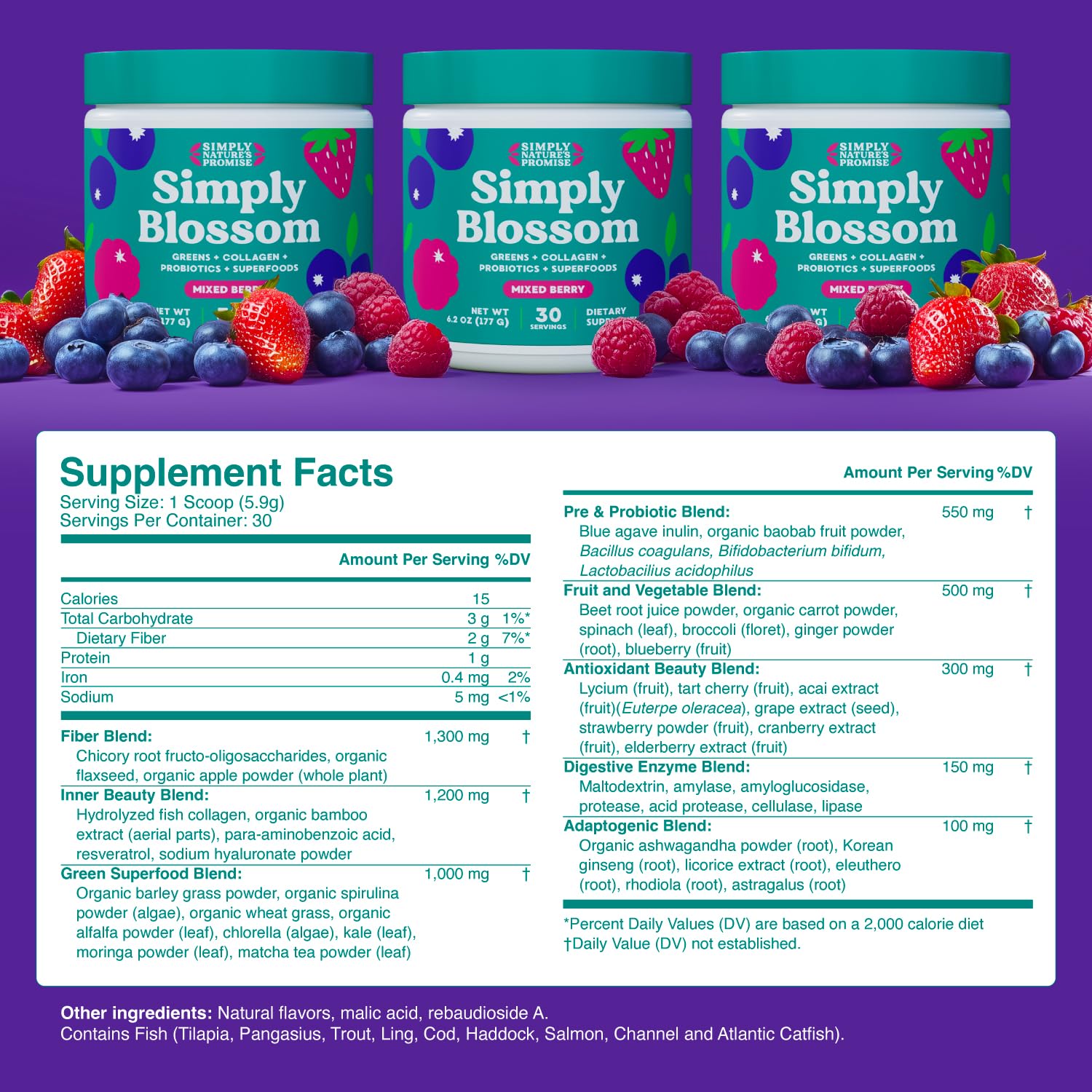 Foto 3 pulgar | Suplemento Blossom Nutrition Daily Greens & Superfood Powder - Venta Internacional.