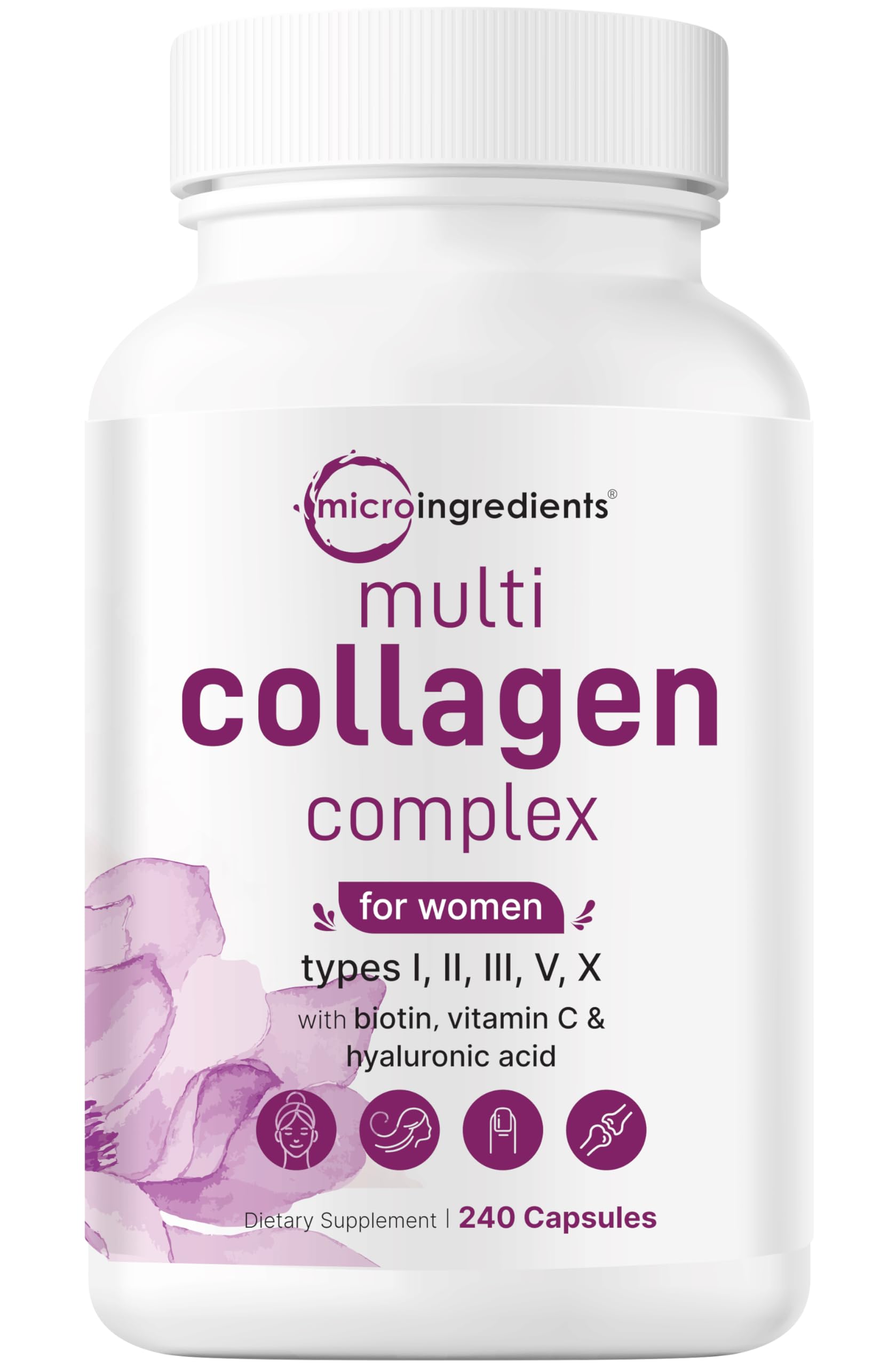 Microingredientes En Píldoras De Colágeno, 240 Cápsulas, Tipo I, Ii, Iii, V, X - Venta Internacional.