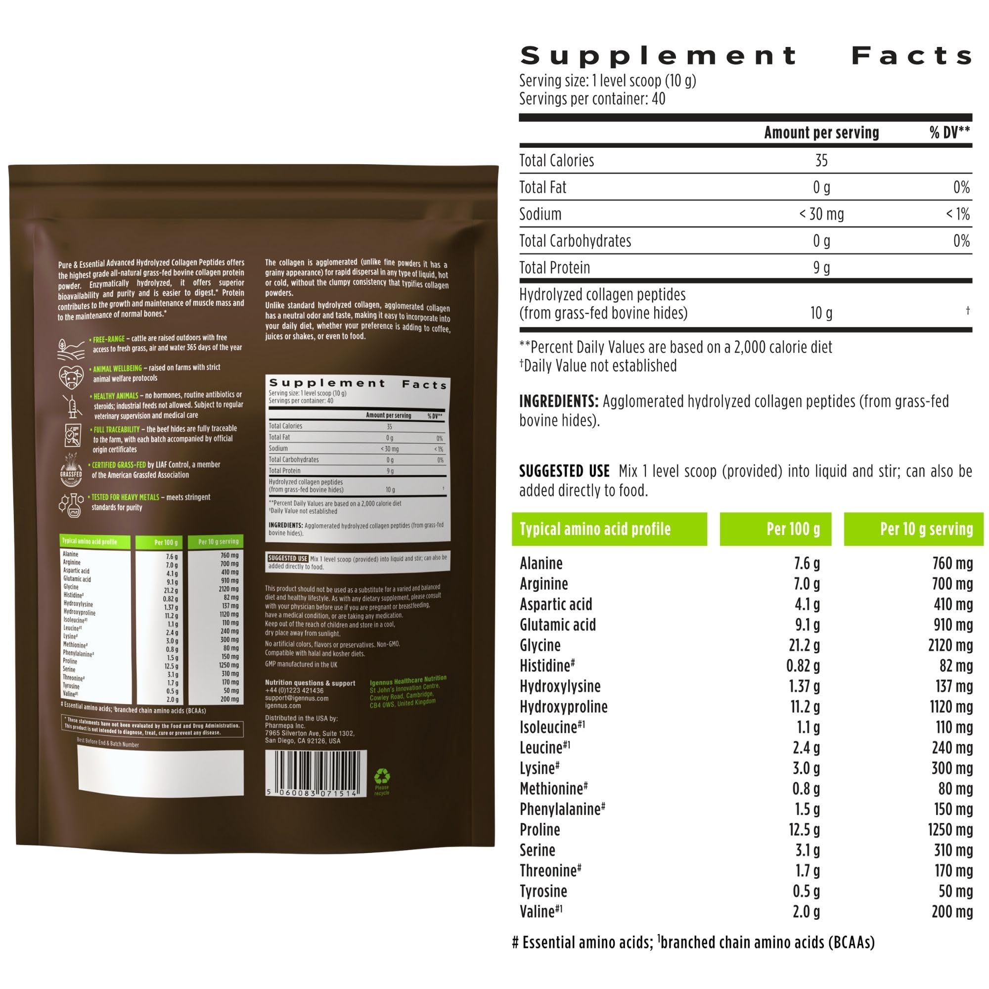 Foto 7 pulgar | Proteína De Colágeno En Polvo Igennus 100% Alimentada Con Pasto, 40 Porciones - Venta Internacional.