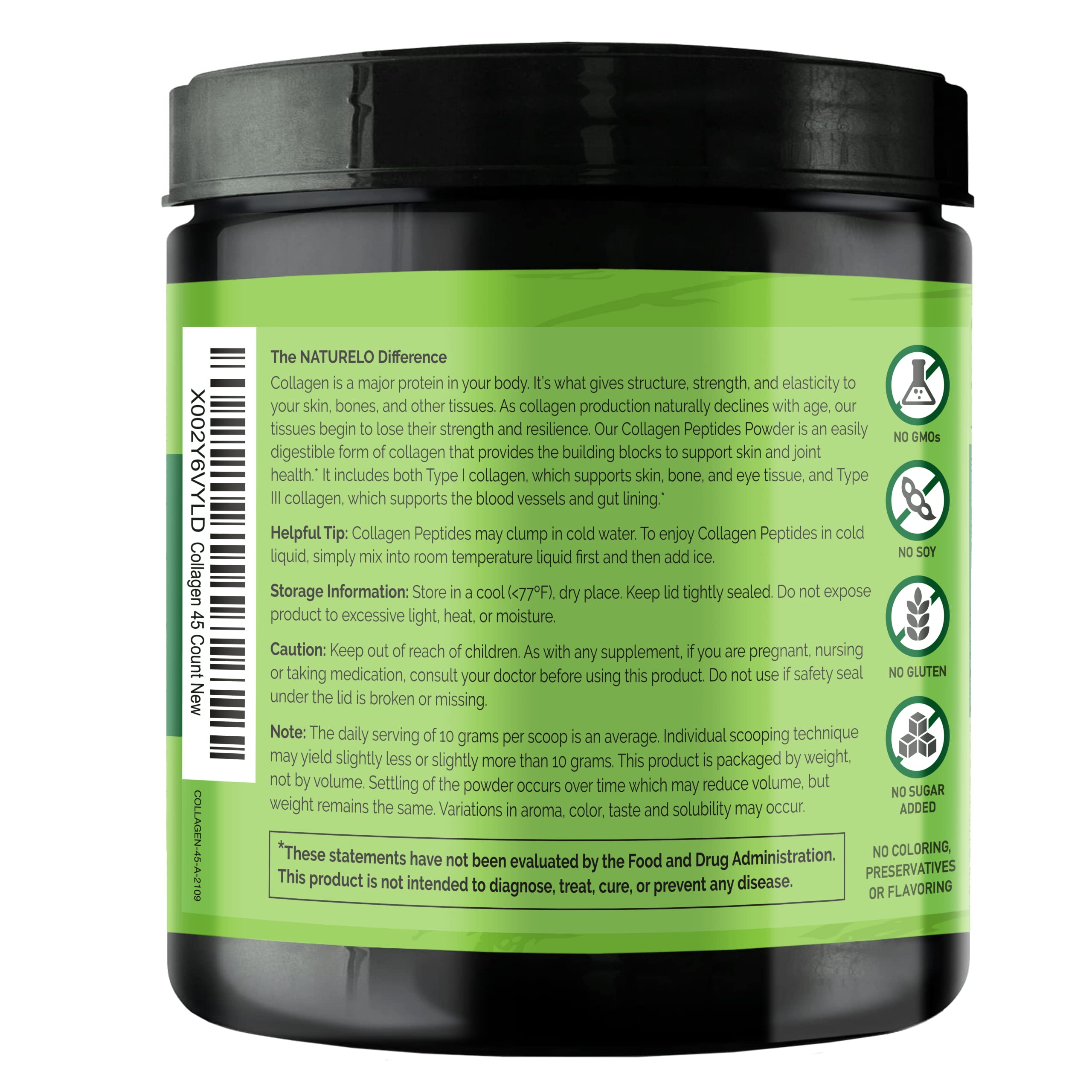 Foto 3 pulgar | Péptido De Colágeno En Polvo Naturelo Hidrolizado Tipo I Y Iii, 16 Oz - Venta Internacional.
