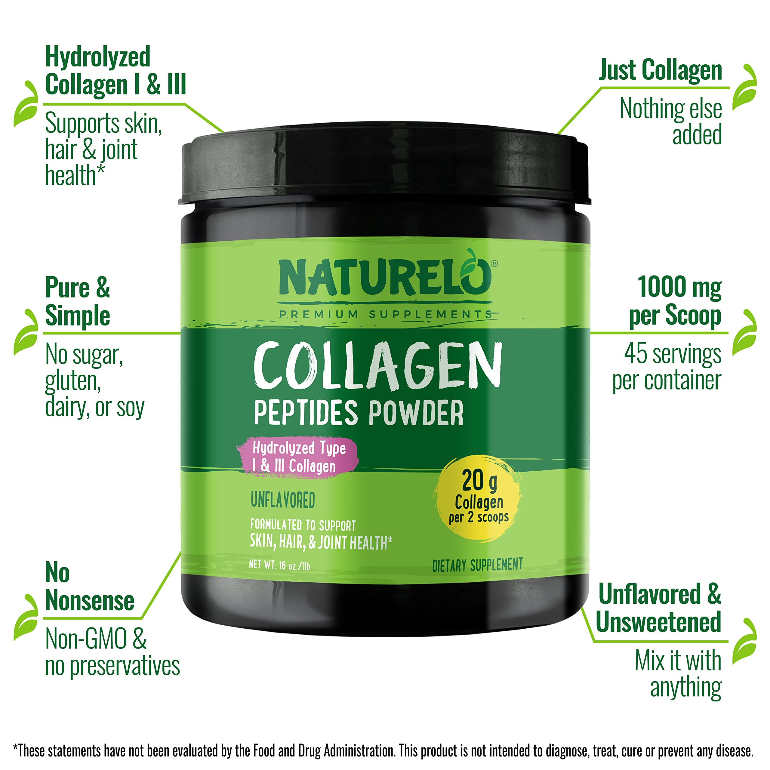 Foto 5 pulgar | Péptido De Colágeno En Polvo Naturelo Hidrolizado Tipo I Y Iii, 16 Oz - Venta Internacional.