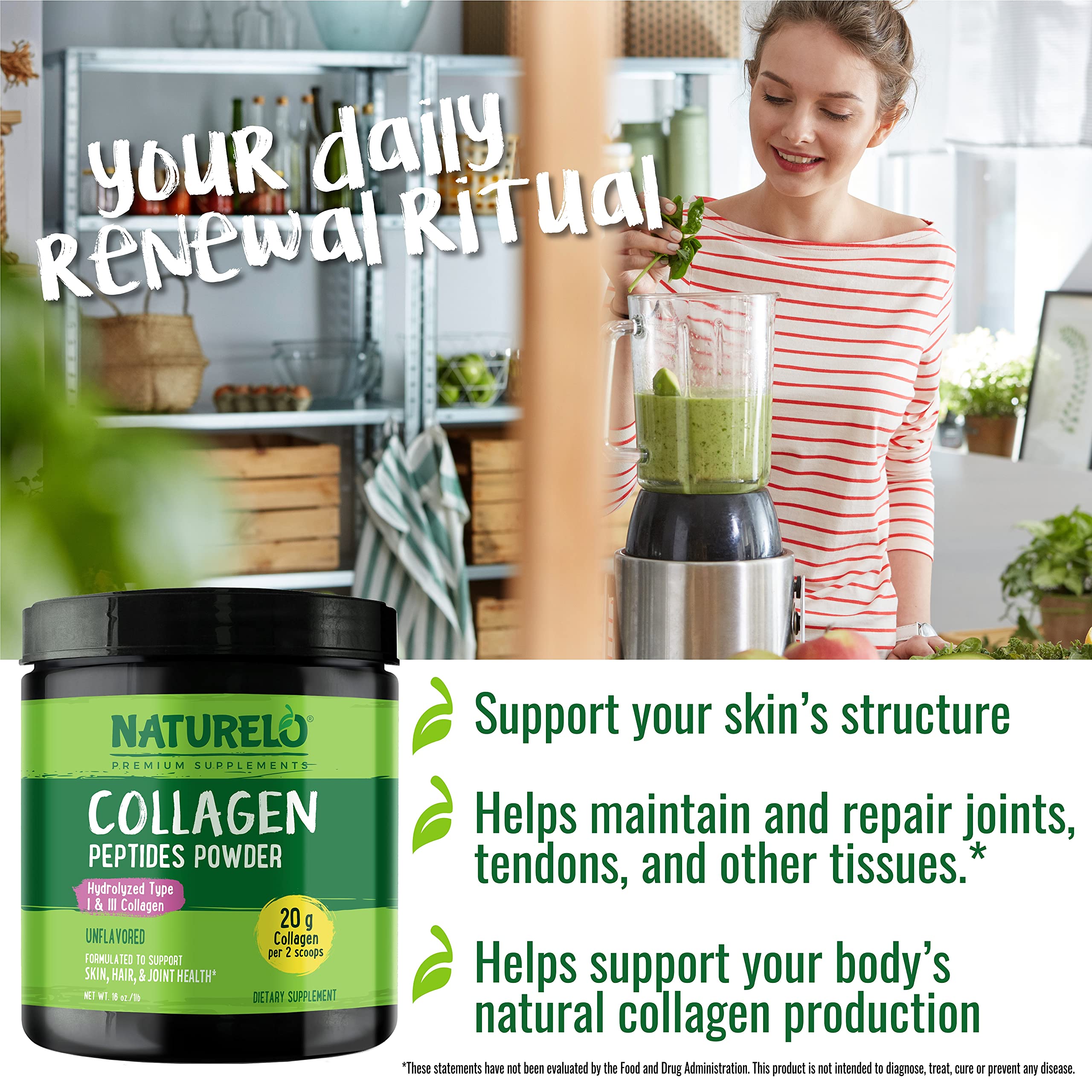 Foto 7 pulgar | Péptido De Colágeno En Polvo Naturelo Hidrolizado Tipo I Y Iii, 16 Oz - Venta Internacional.