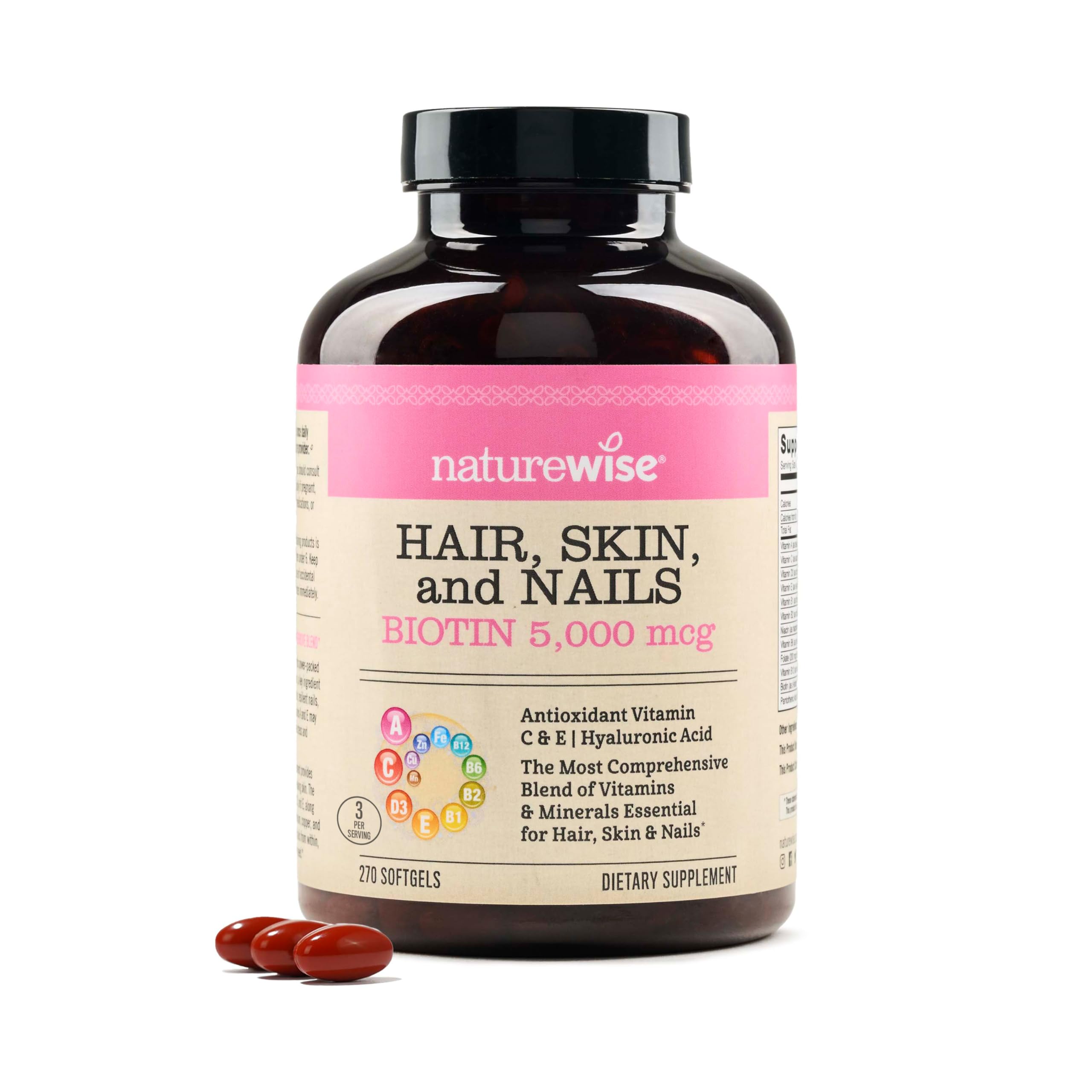 Foto 2 pulgar | Suplemento De Vitamina Naturewise Para Cabello, Piel Y Uñas: 5000 Mcg - Venta Internacional.