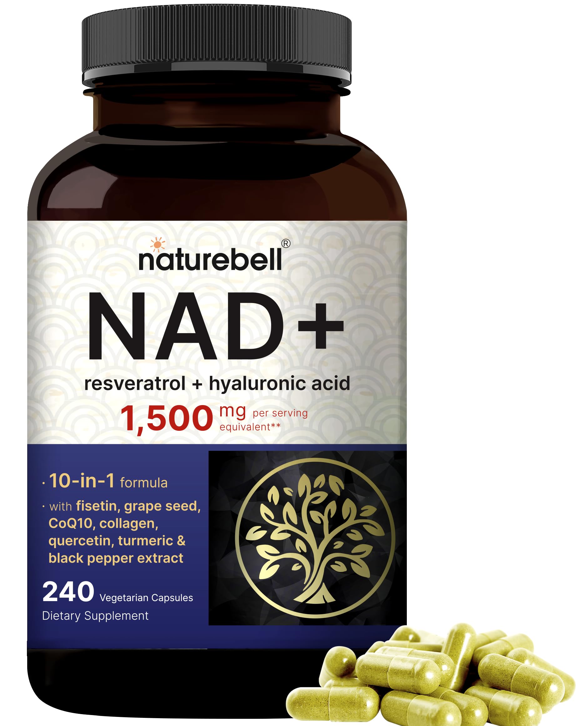 Suplemento Naturebell Nad+ 1500 Mg Con Resveratrol 240 Cápsulas - Venta Internacional.