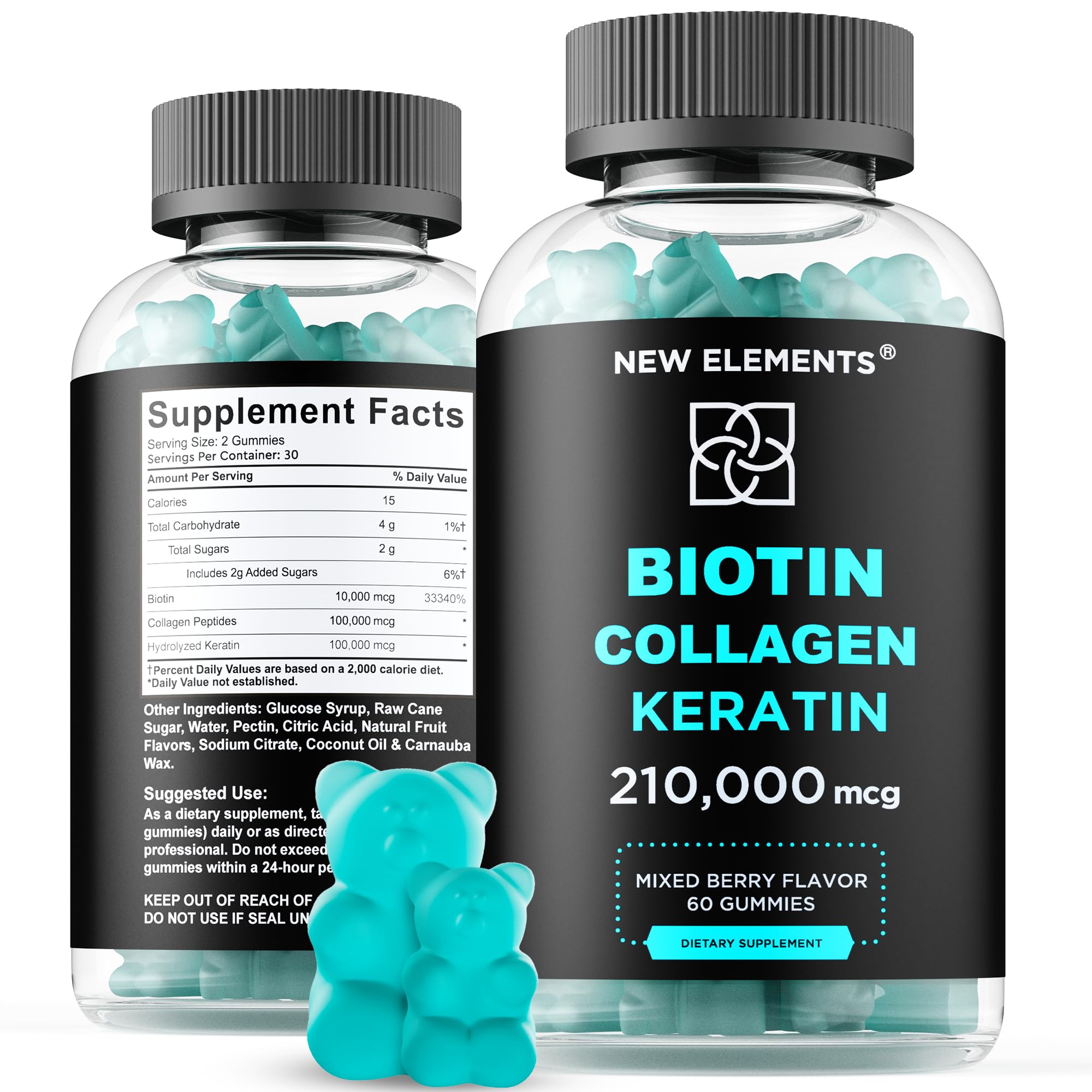 Foto 2 pulgar | Suplemento De Biotina En Gomitas New Elements Para El Crecimiento Del Cabello, 10000 Mcg - Venta Internacional.