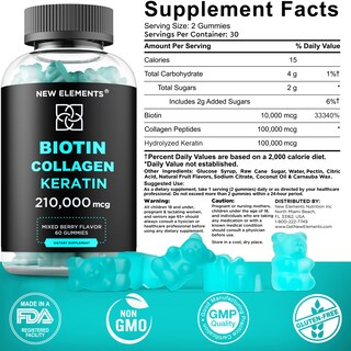 Foto 3 | Suplemento De Biotina En Gomitas New Elements Para El Crecimiento Del Cabello, 10000 Mcg - Venta Internacional.