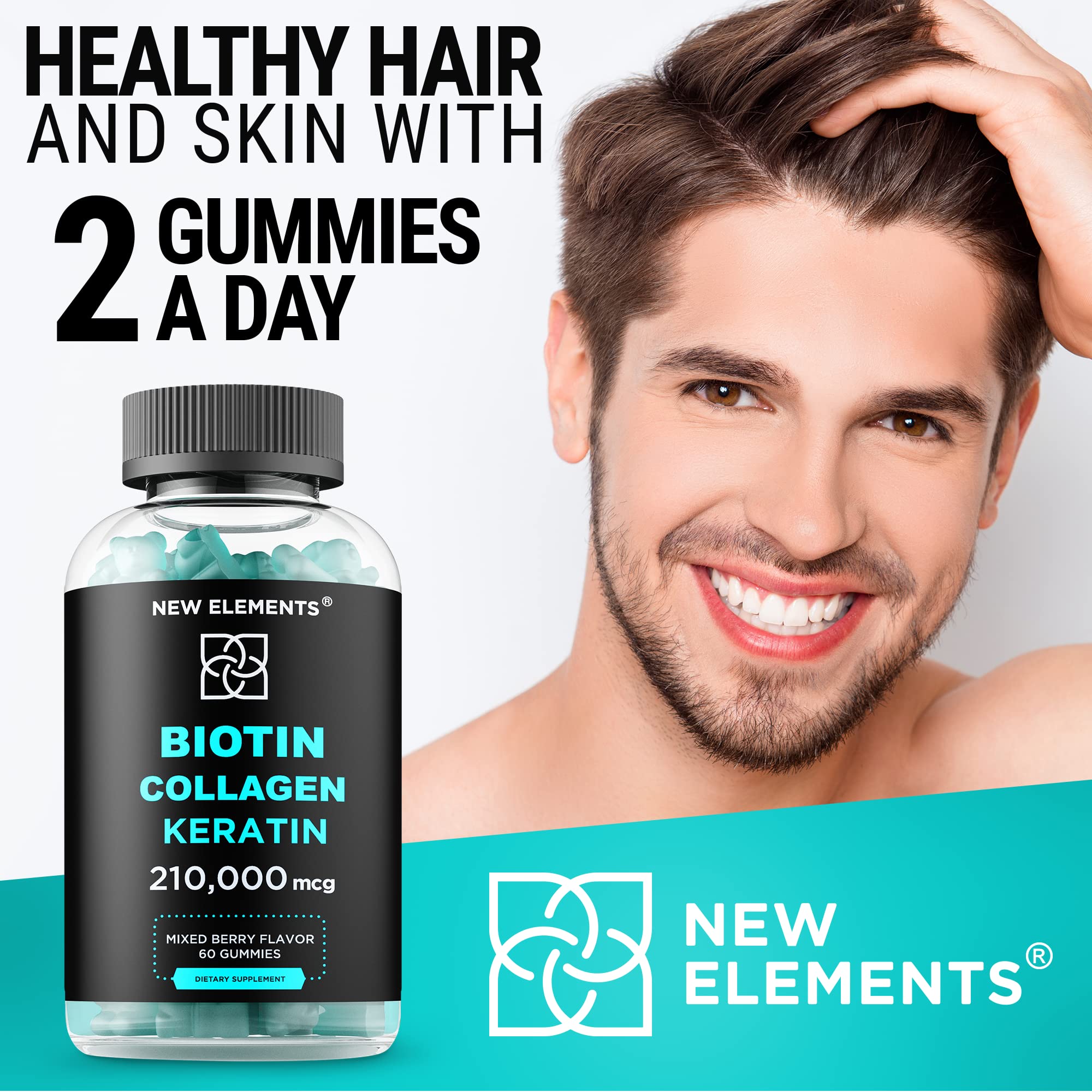 Foto 5 pulgar | Suplemento De Biotina En Gomitas New Elements Para El Crecimiento Del Cabello, 10000 Mcg - Venta Internacional.