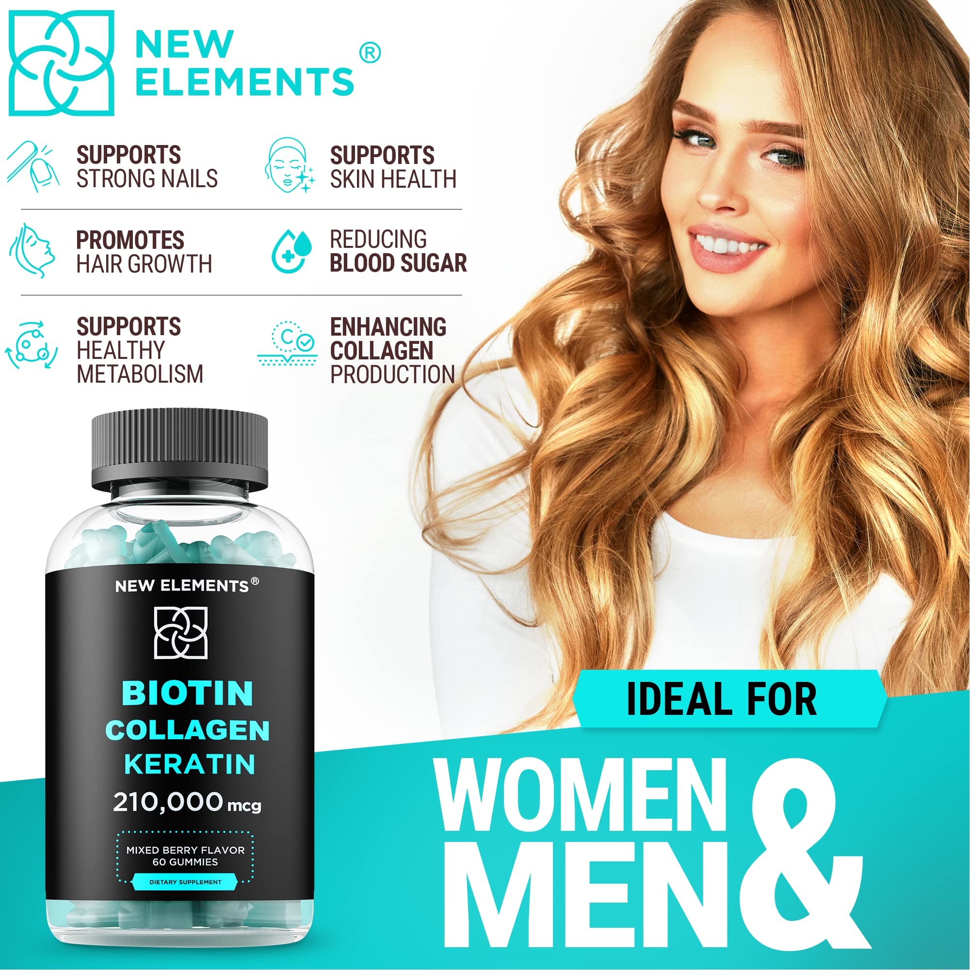 Foto 5 | Suplemento De Biotina En Gomitas New Elements Para El Crecimiento Del Cabello, 10000 Mcg - Venta Internacional.