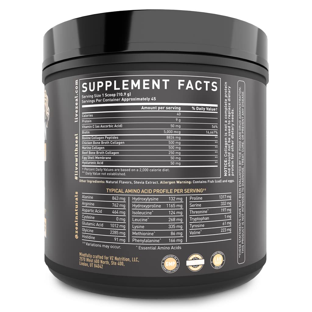 Foto 4 pulgar | Péptidos De Colágeno, Proteína En Polvo, Zeal Naturals, Vainilla, 45 Porciones - Venta Internacional.