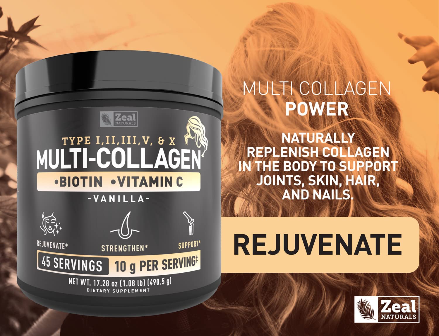 Foto 6 pulgar | Péptidos De Colágeno, Proteína En Polvo, Zeal Naturals, Vainilla, 45 Porciones - Venta Internacional.