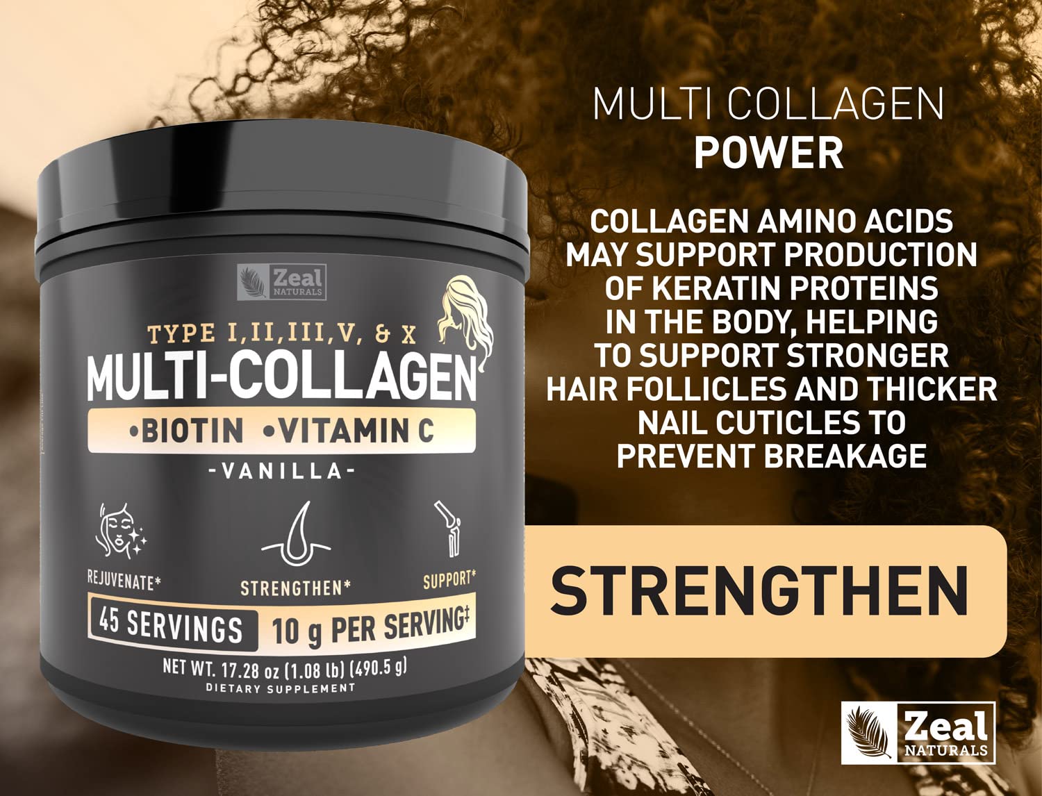 Foto 8 pulgar | Péptidos De Colágeno, Proteína En Polvo, Zeal Naturals, Vainilla, 45 Porciones - Venta Internacional.